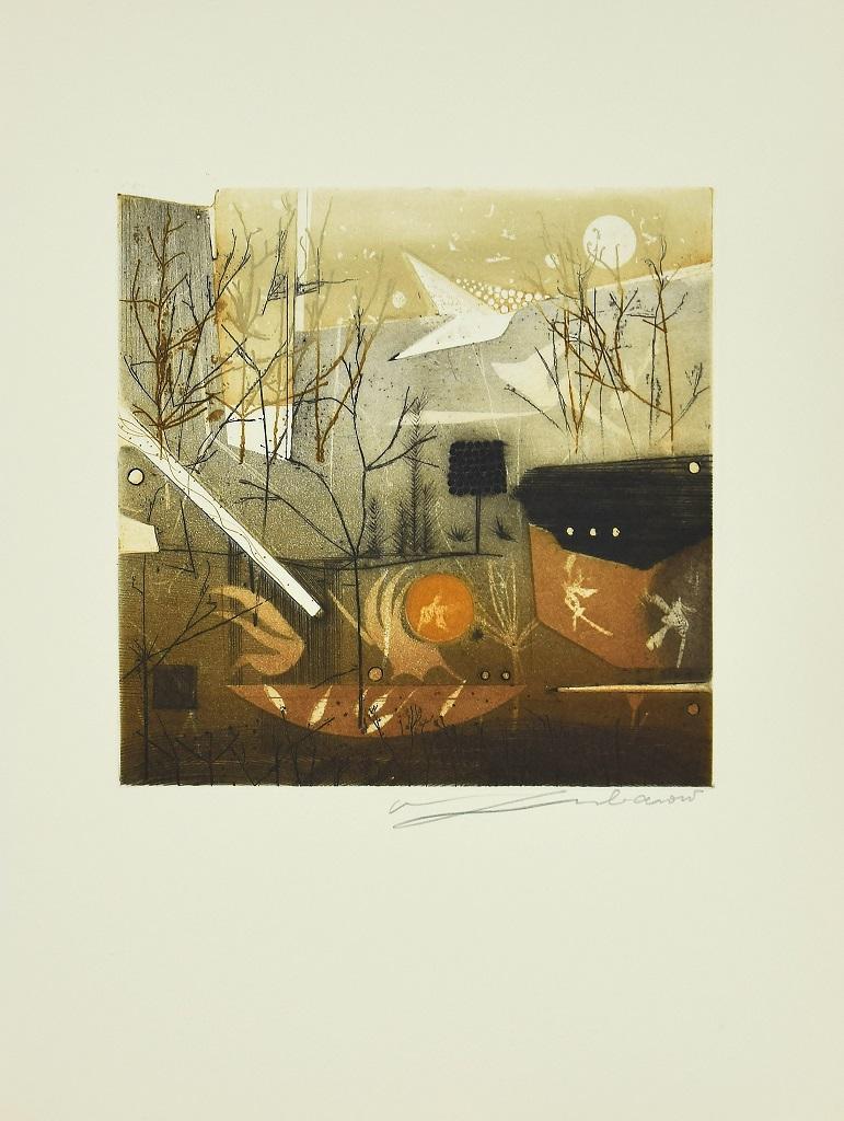 Le Pigeon... - Original Etching by Renée Lubarow - 1978