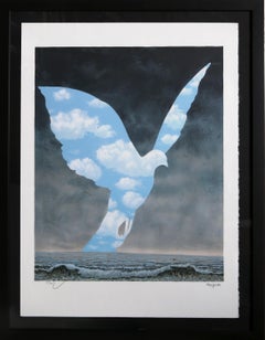 Le Grande Famille, Surrealist Estate Stamp Signed Lithograph After Rene Magritte