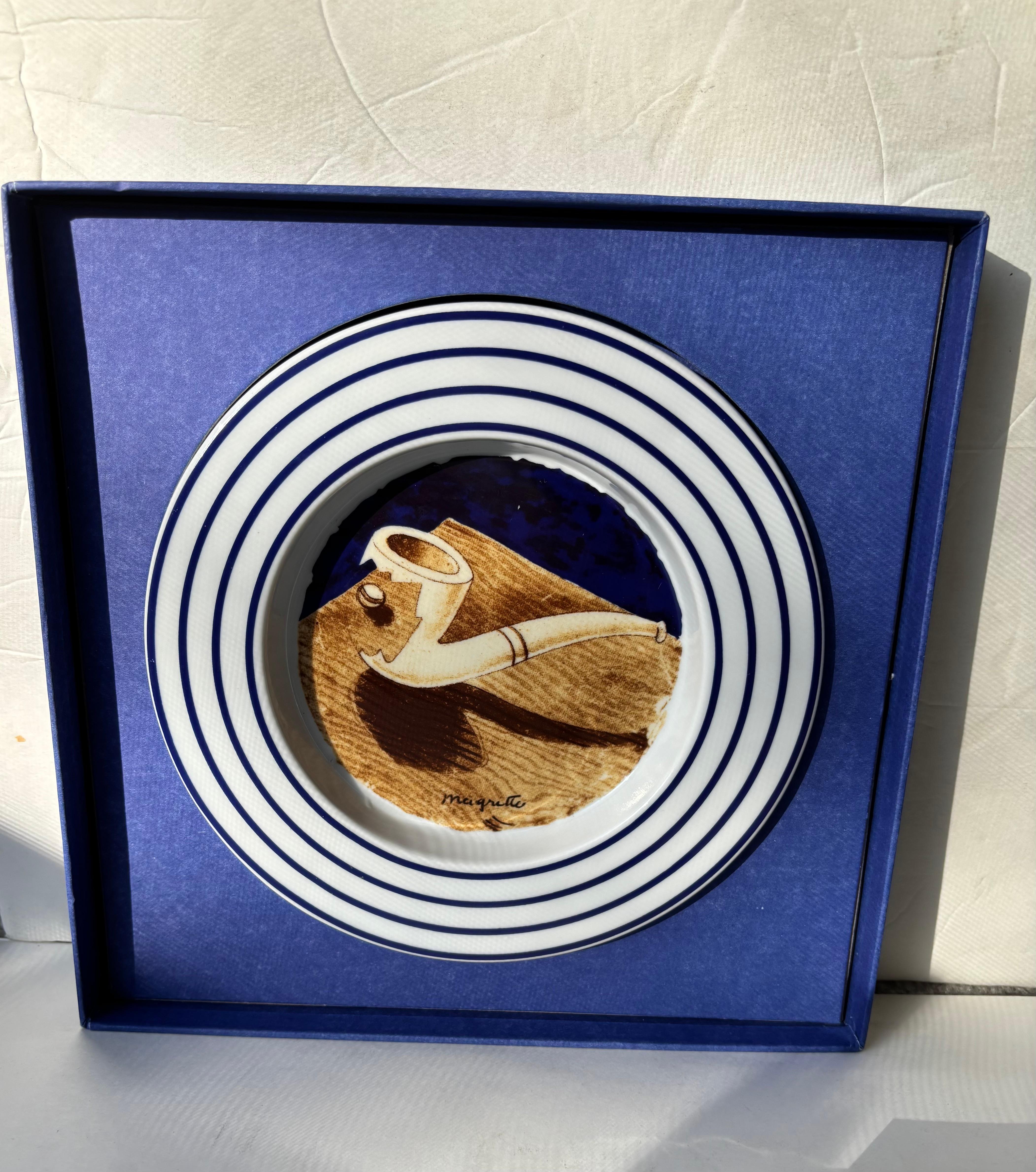Post-Modern Rene Magritte ceramic decorative plate , marked edition with original box . For Sale