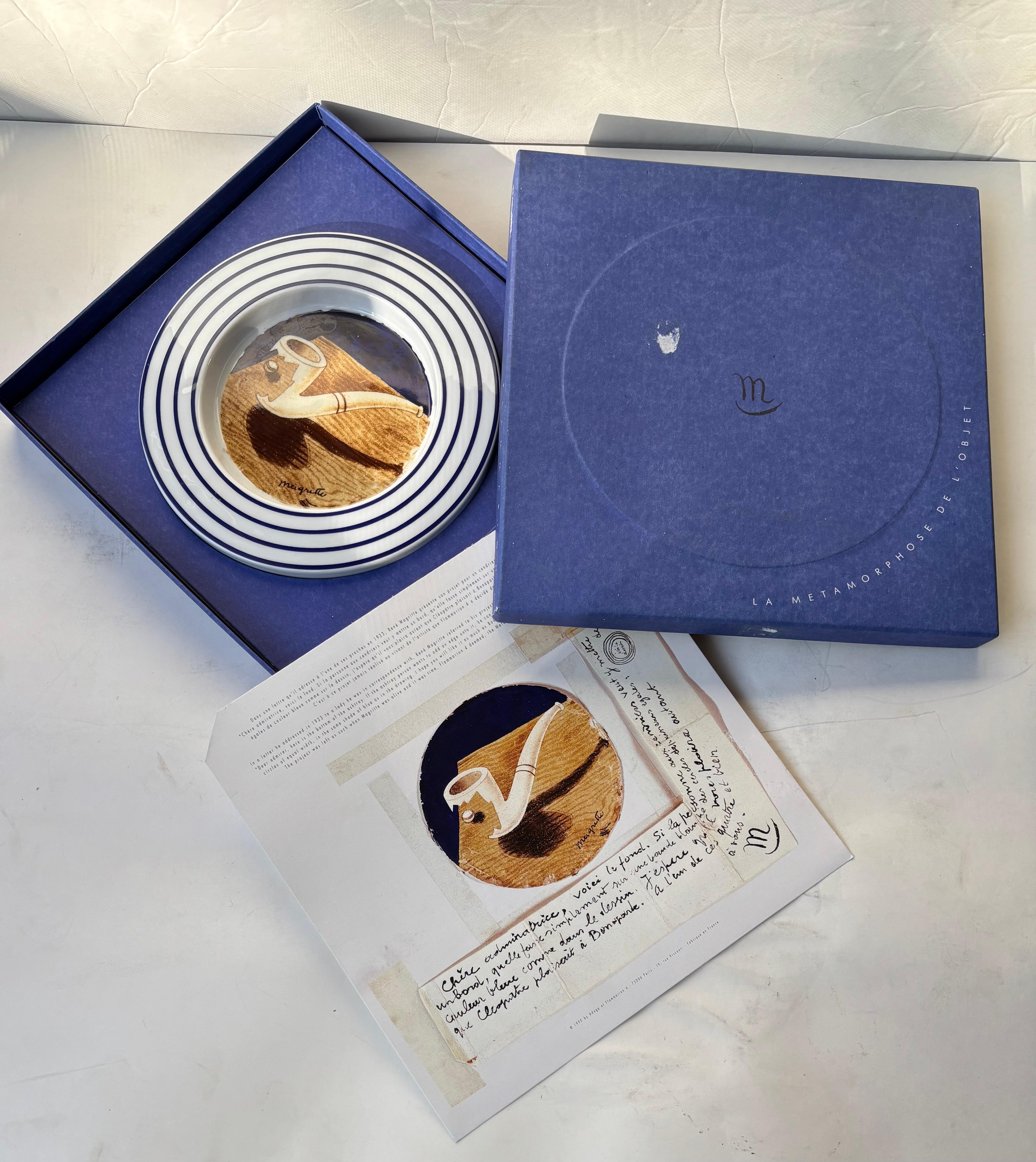 French Rene Magritte ceramic decorative plate , marked edition with original box . For Sale