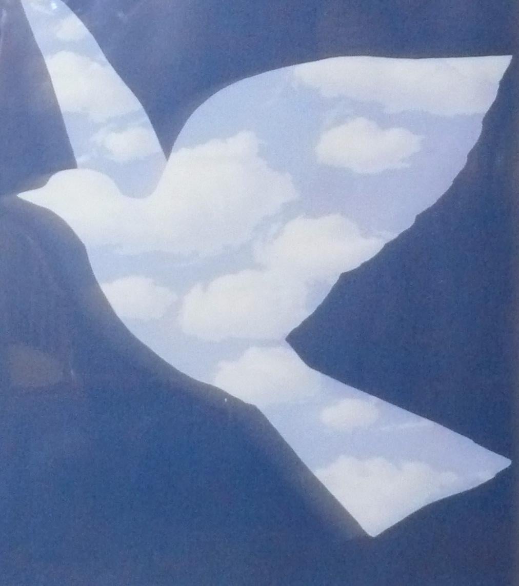 Surrealist Color Lithograph, entitled L'Oiseau de Ciel (Sky Bird), by Rene Magritte, France, circa 1970s. It retains it's vibrant colors. It measures an impressive 43.25