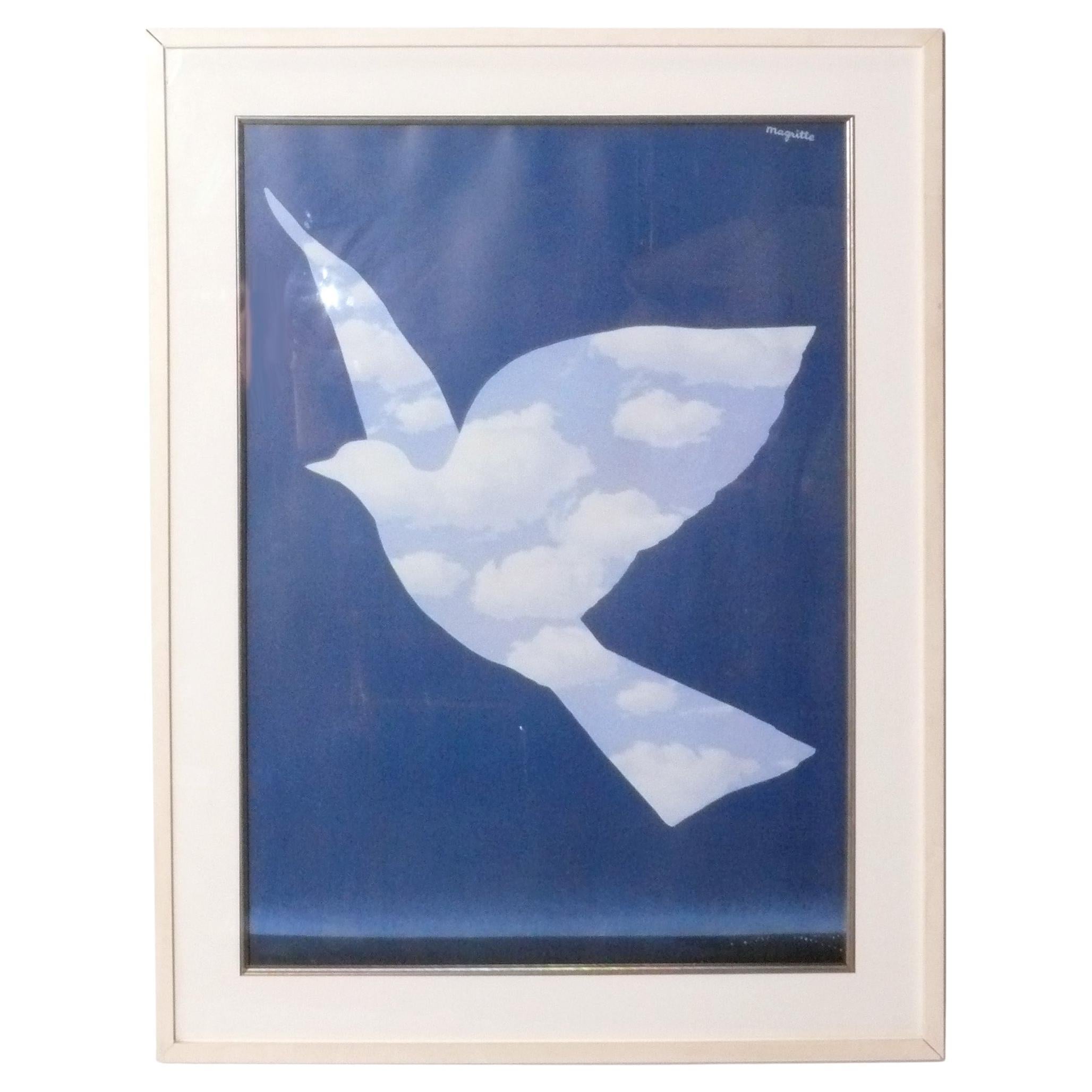Rene Magritte Lithograph L'Oiseau de Ciel Vibrant Colors Large Scale 43"h x 33"w For Sale