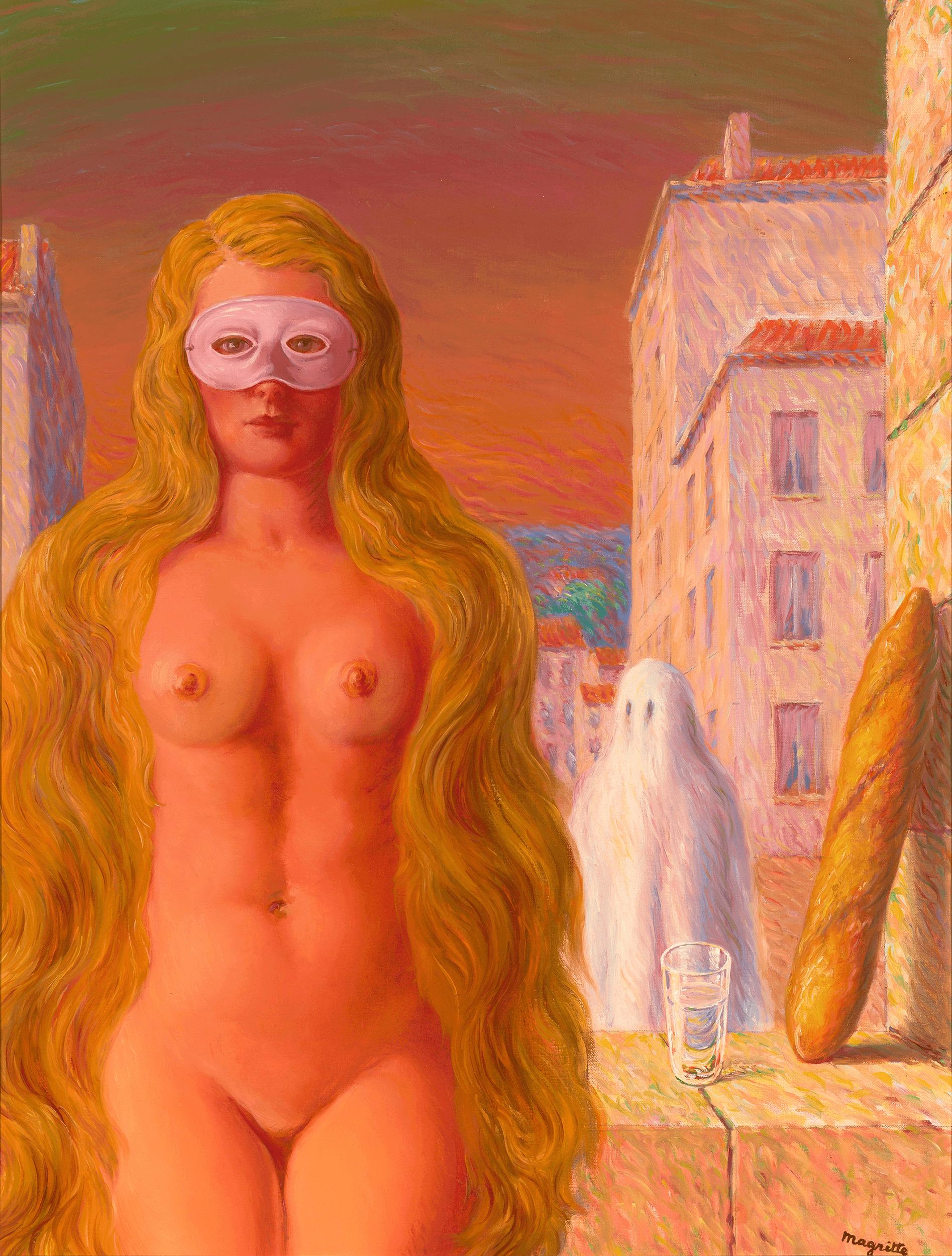 René Magritte
1898-1967  Belge

Le carnaval du Sage
(Le carnaval du Sage)

Signé "Sage" (en bas à droite) ; titré et daté "Le carnaval du sage 1947" (au verso)
Huile sur toile

Les peintures énigmatiques de René Magritte sont devenues parmi les plus