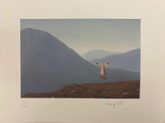 Chaque jour - lithographie originale signée de Magritte:: paysage surréaliste