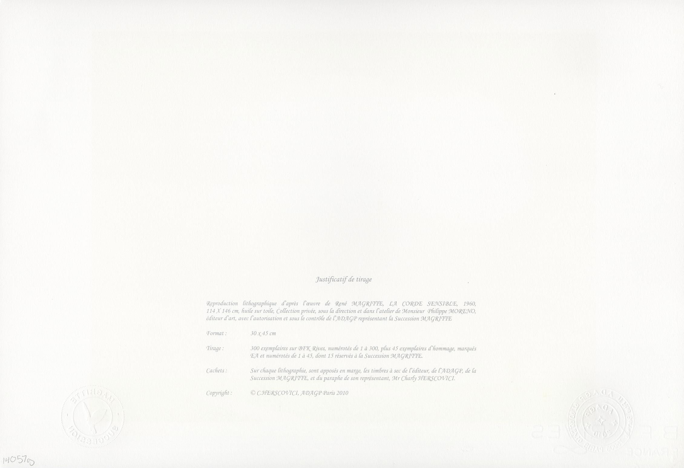 « La Corde Sensible (Heartstring) », lithographie d'après une peinture de René Magritte 2