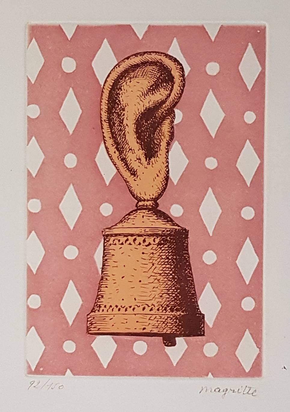 (after) René Magritte Figurative Print - La Leçon de Musique, Son de Cloche - Etching - 1968