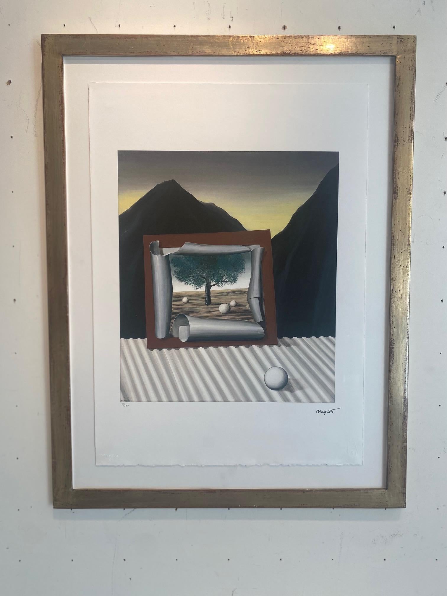 Le Bonheur du Soir - original Magritte lithograph, surrealistic landscape - Print by René Magritte