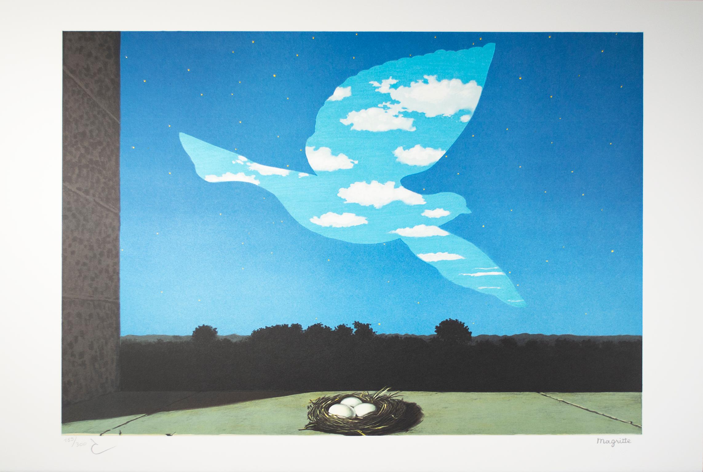 „Le Retour (Return)“, Farblithographie nach Gemälde von Rene Magritte – Print von René Magritte