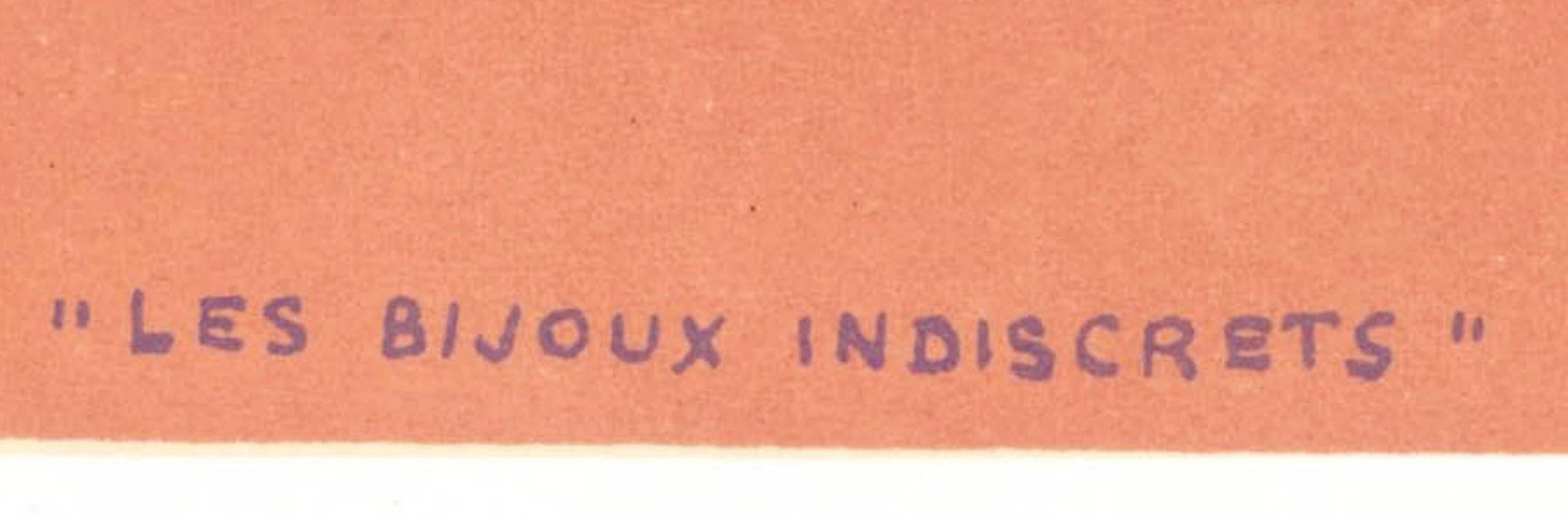 Les Bijoux Indiscrets
(Les Joyaux Indiscrets)
Lithographie en couleur, 1962-3
Publié dans XXeme Siecle, 1963
De l'édition publiée par San Lazarro non signée pour l'album XXeme Siècle No.22. Imprimé à partir des mêmes pierres et à la même date que