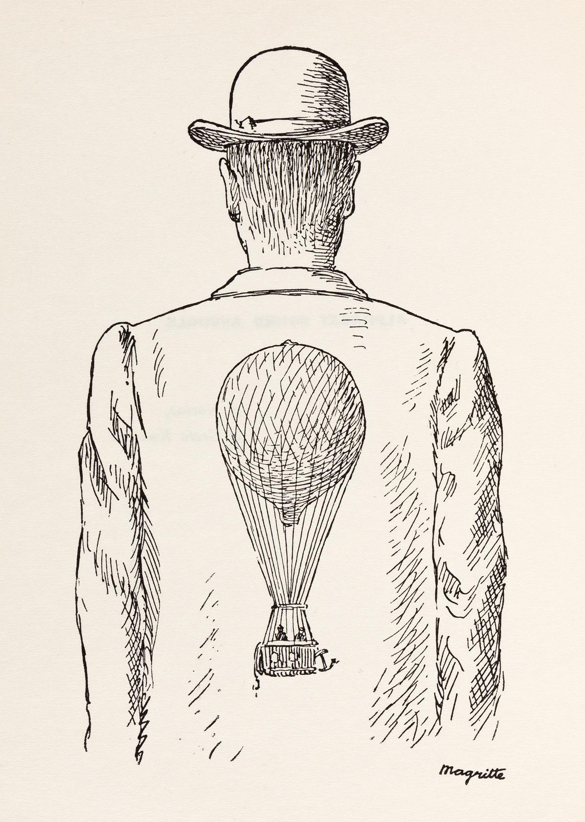 Lithograph on vélin du Marais paper. Paper Size: 11 x 8.25 inches. Inscription: Signed in the plate and unnumbered, as issued. Notes: From the volume, Poèmes 1923-1958. Dix dessins de René Magritte, 1959. Published and printed by Le Terrain Vague,