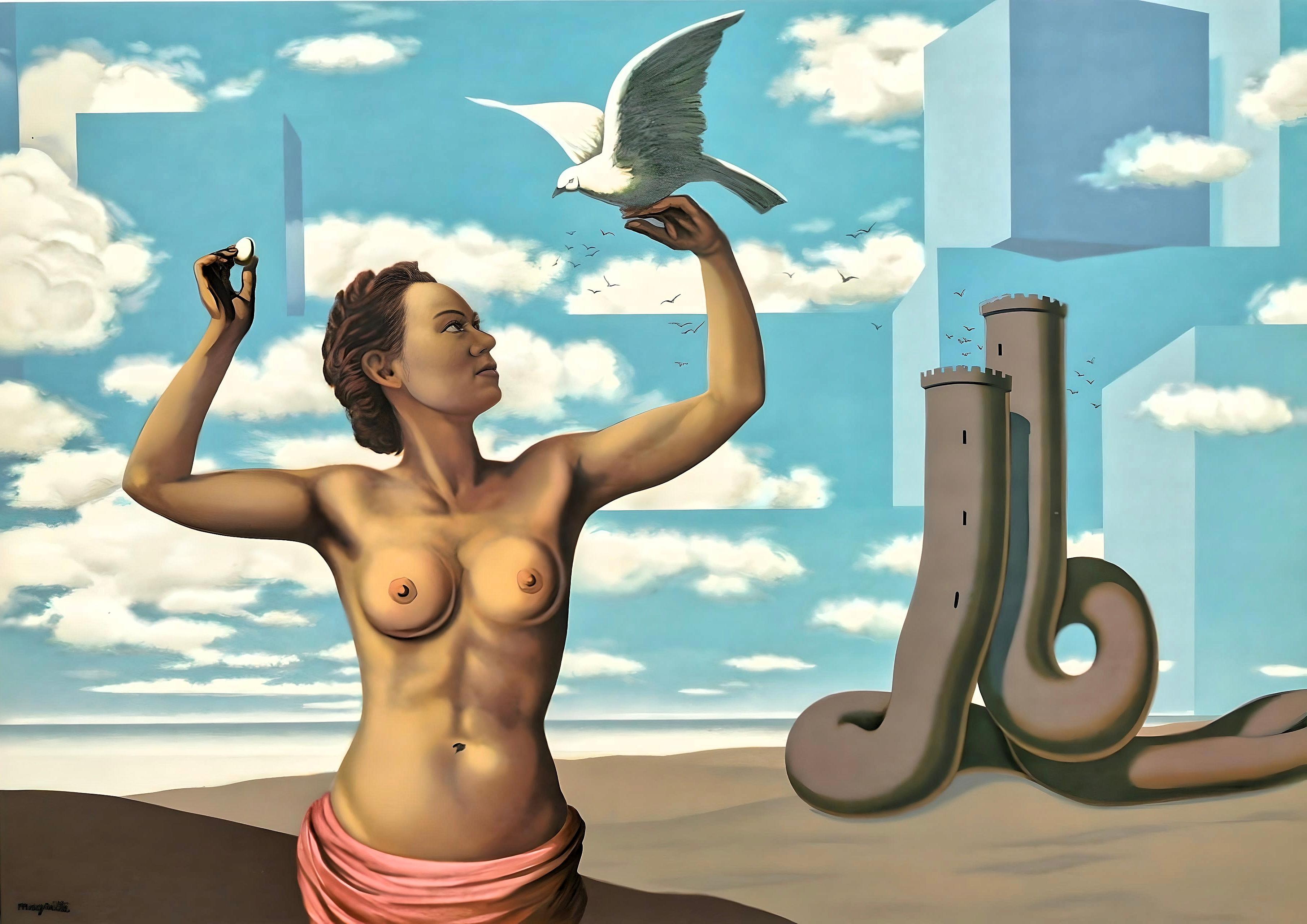 René Magritte Nude Print - Magritte, Une Jeune Femme Présente avec Grace (after)