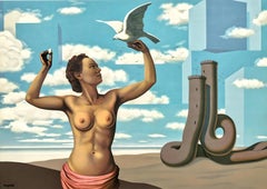 Vintage Magritte, Une Jeune Femme Présente avec Grace (after)