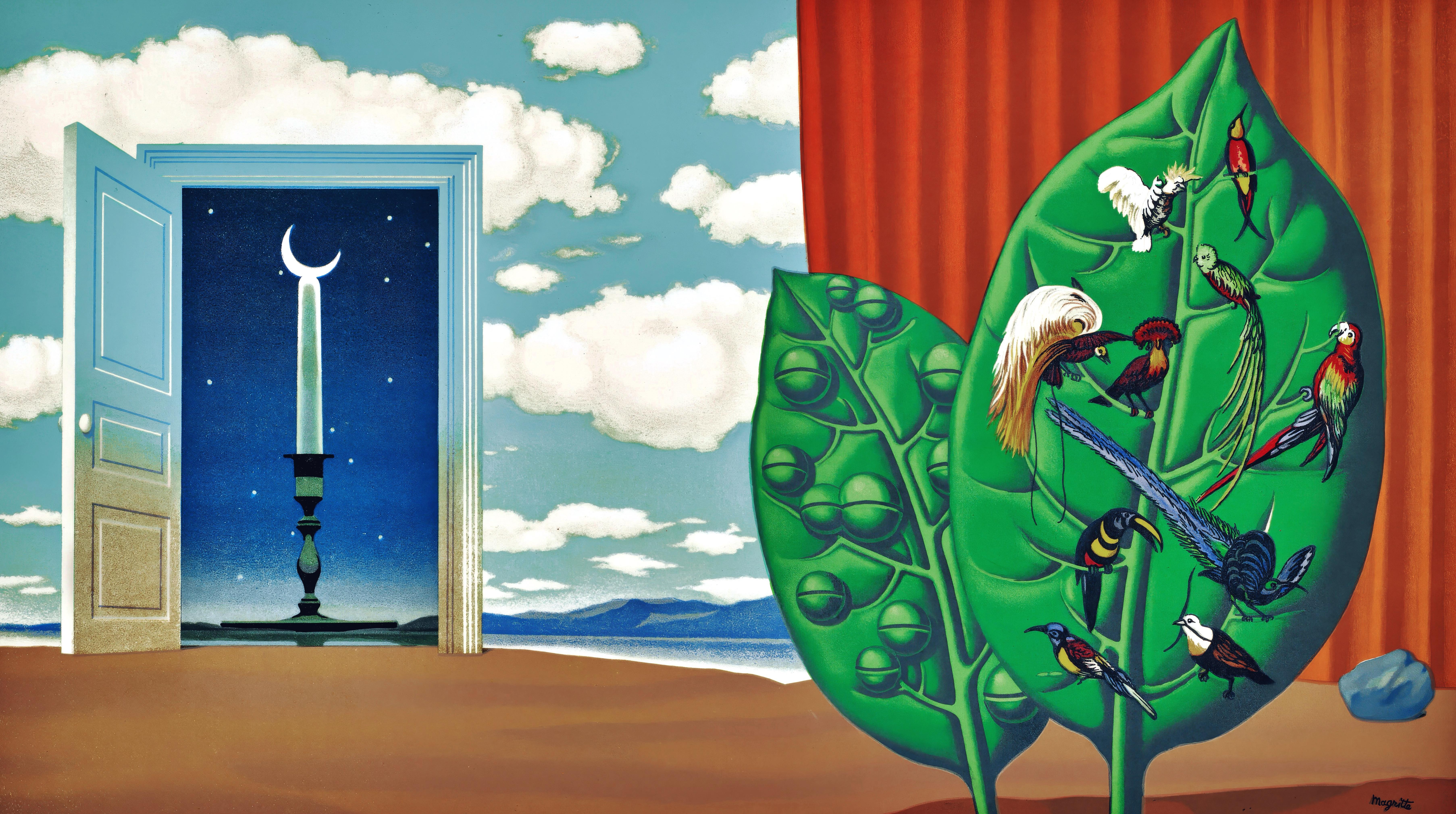 René Magritte Figurative Print - Rene Magritte, A Door Opens onto the Velvety Night, 1968 (after)
