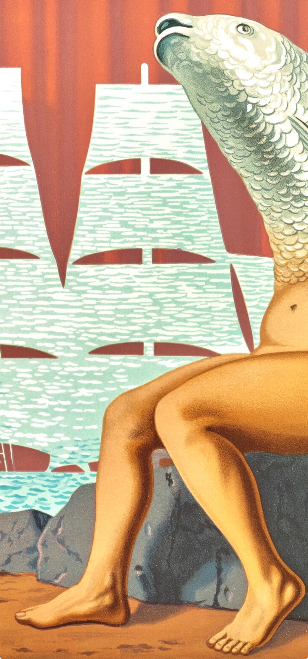 Rene Magritte, Ein verführerisches Meerwasserschiff, 1968 (nach) (Orange), Landscape Print, von René Magritte