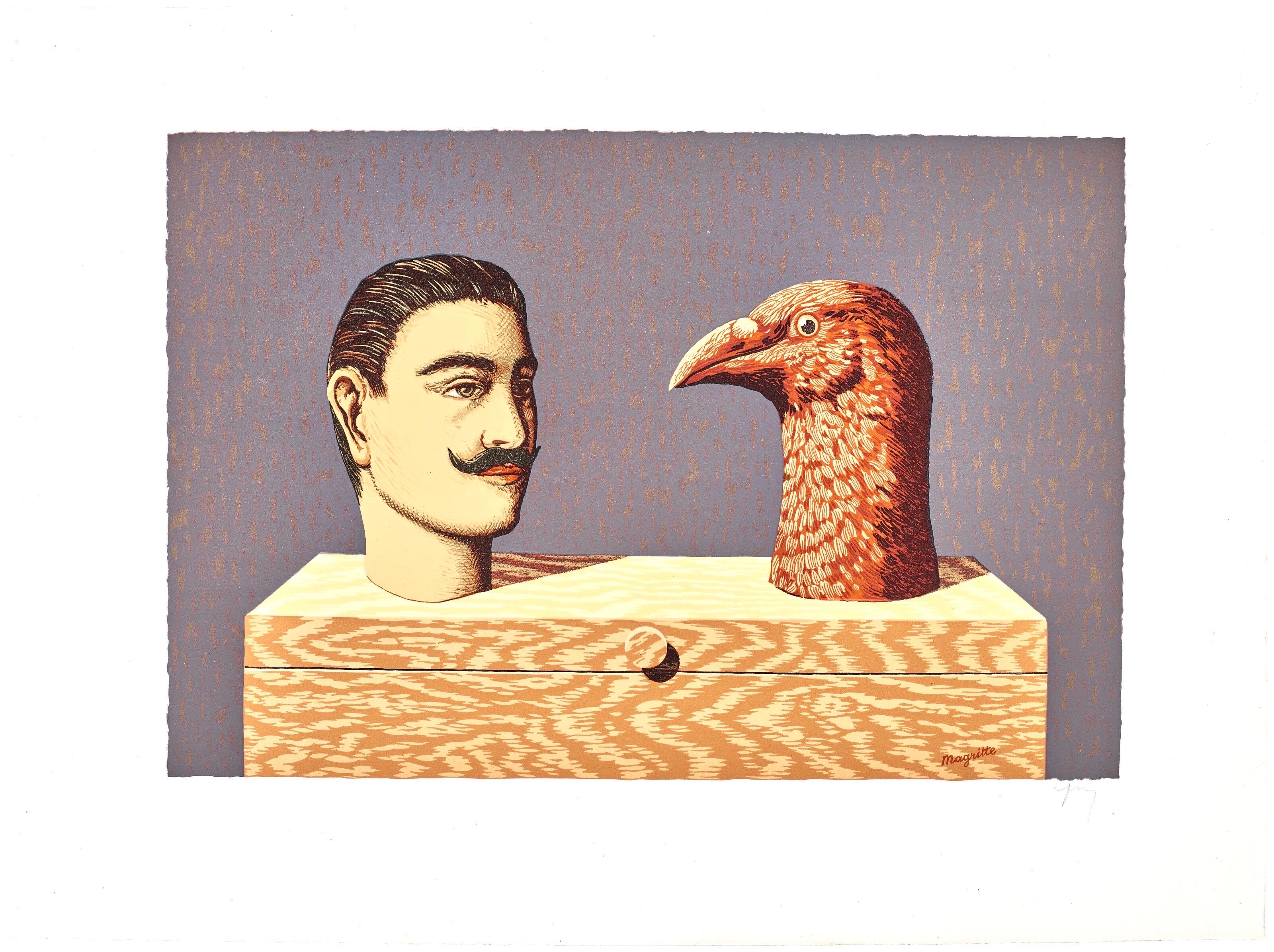 Cette exquise lithographie d'après René Magritte (1898-1967), intitulée Pierreries, tirée de l'in-folio Les Enfants Trouves de Magritte, 1968, provient de l'édition publiée par A.C.. Mazo et Cie, Paris, et imprimé par Mourlot Frères, Paris, le 20