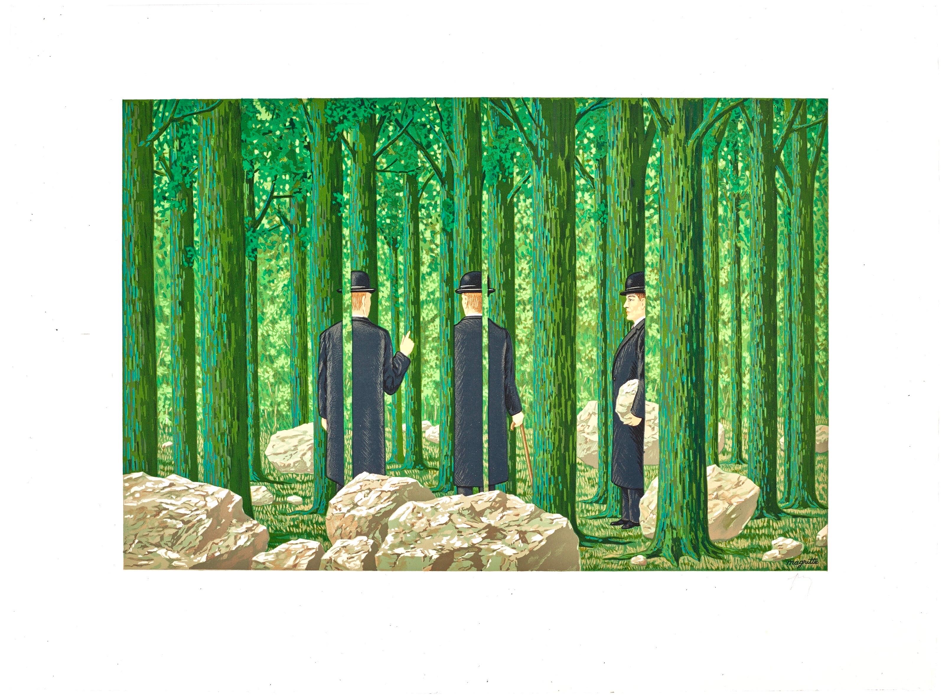 This exquisite lithograph after Rene Magritte (1898–1967), titled Ma Mere lOye (My Mother Goose), from the folio Les Enfants Trouves de Magritte (The Found Children of Magritte), 1968, originates from the edition published by A.C. Mazo et Cie,
