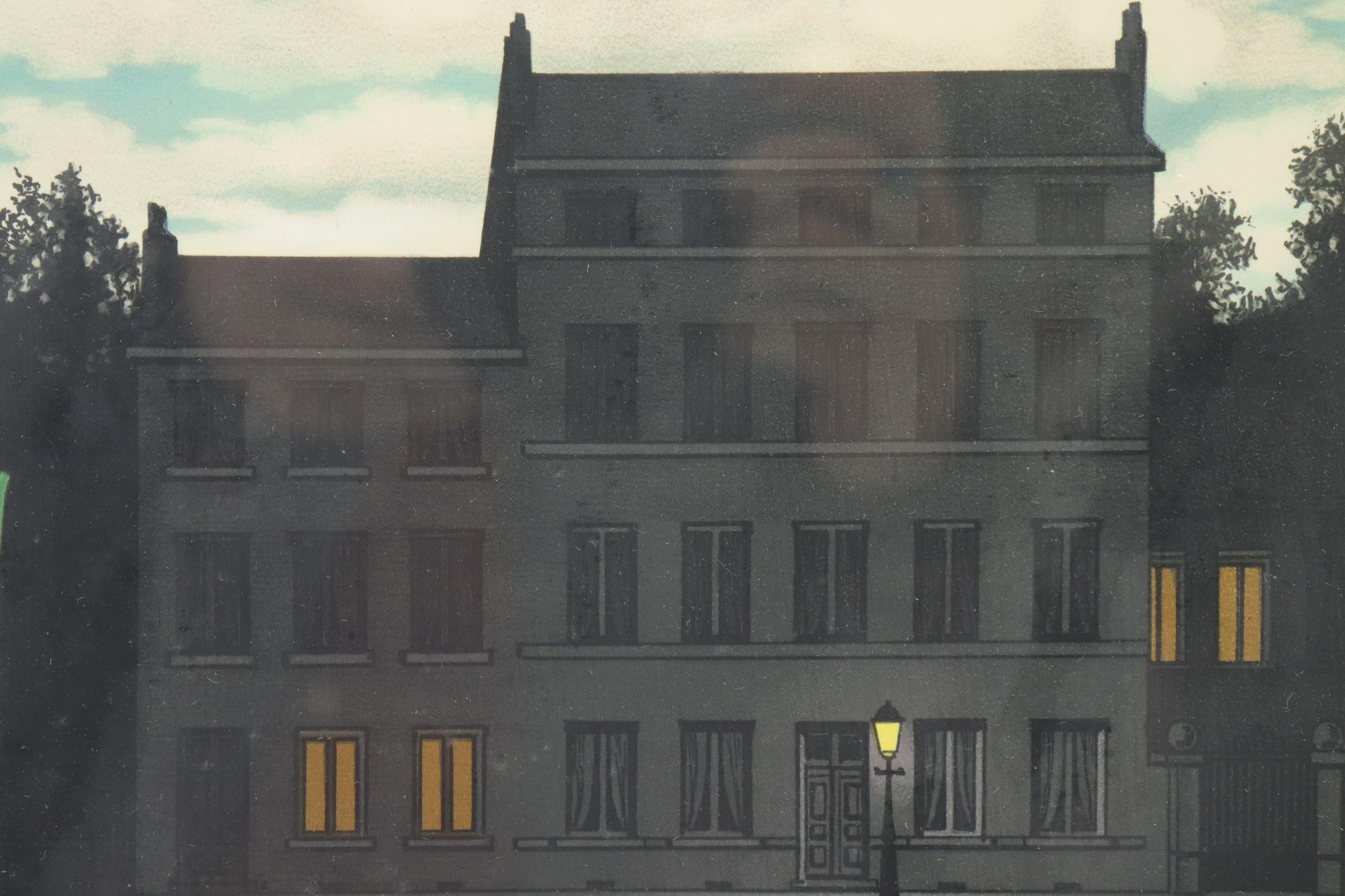 Artiste : René Magritte (après), belge (1898 - 1967)
Titre : (extrait des Enfants Trouvés) Les Claires-Voies d'un Jeune Regard Embauchant La Fête d'un Vieil Arbre
Année de la peinture originale : 1952
Année d'impression de la lithographie :