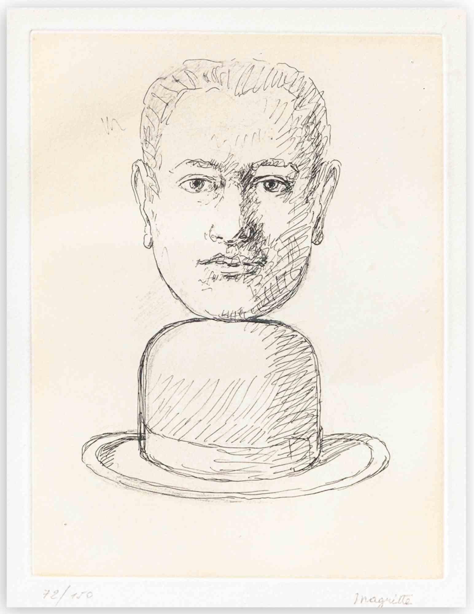 Untitled is an artwork realized by René Magritte, in 1968.

Etching in black and white. 

Illustration for the volume "Le Lien de Paille", by Louis Scutenaire.

Stamp Signed lower right. Numbered lower left. Edition of 72/150.

Printed by Atelier