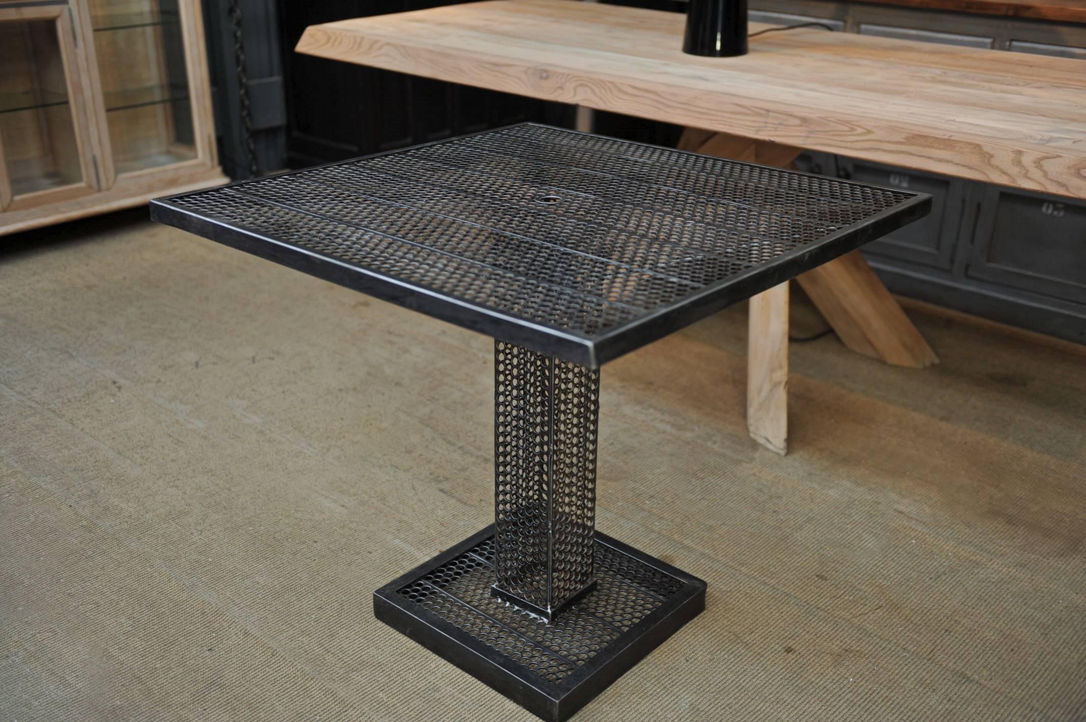Rene´ Malaval  Garden square Bistrot Table base and top in polished  Perforated metal , circa 1960.