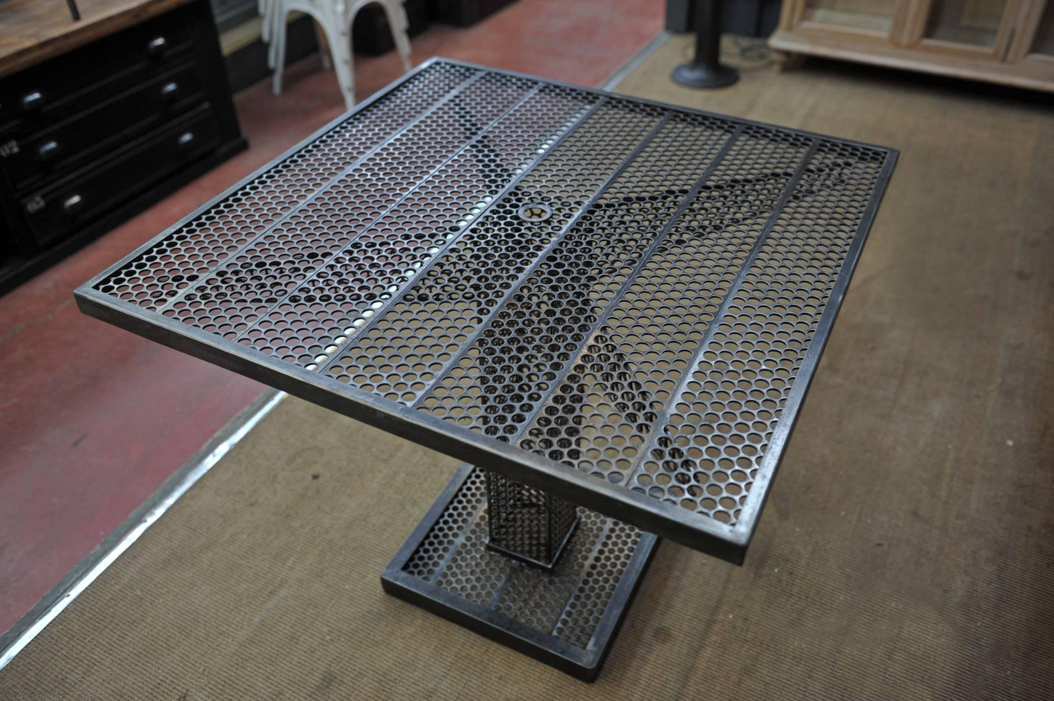 René Malaval Iron Perforated Square Table, circa 1960 In Excellent Condition In Roubaix, FR