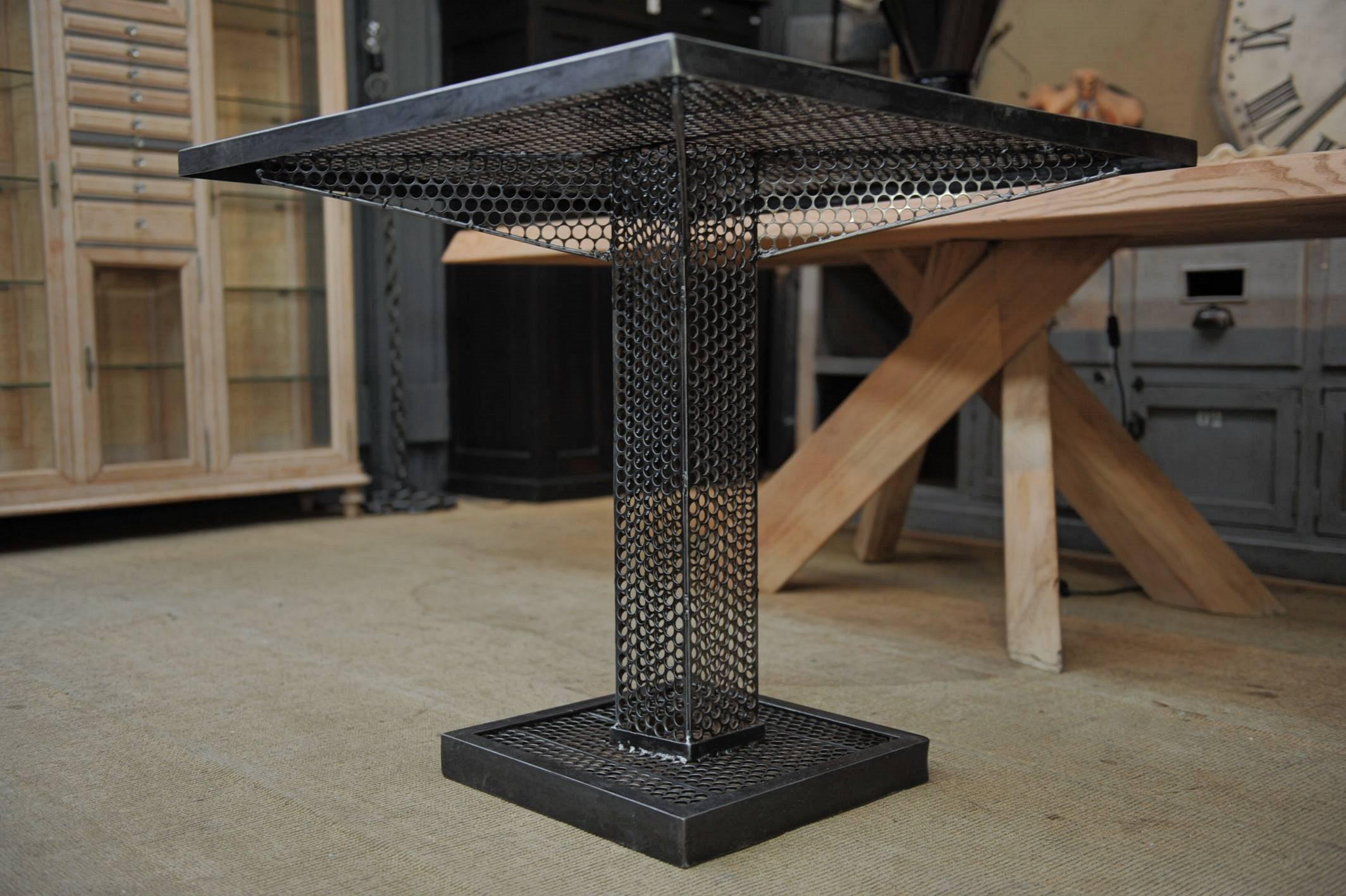 René Malaval Iron Perforated Square Table, circa 1960 1
