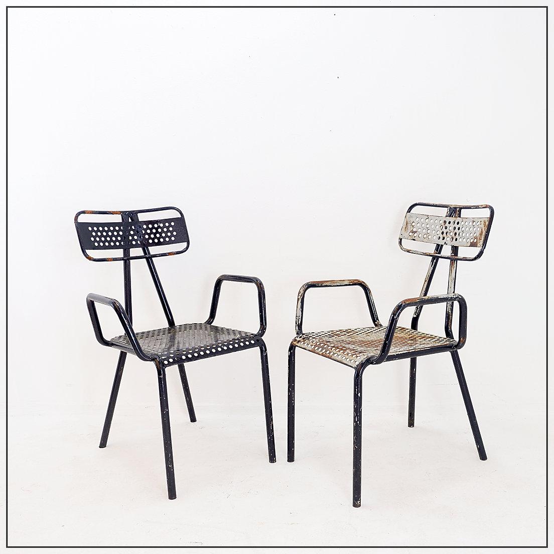 Rene Malaval 'Radar' Metal Mid-Century French Garden Chairs Set of 2 For Sale 5