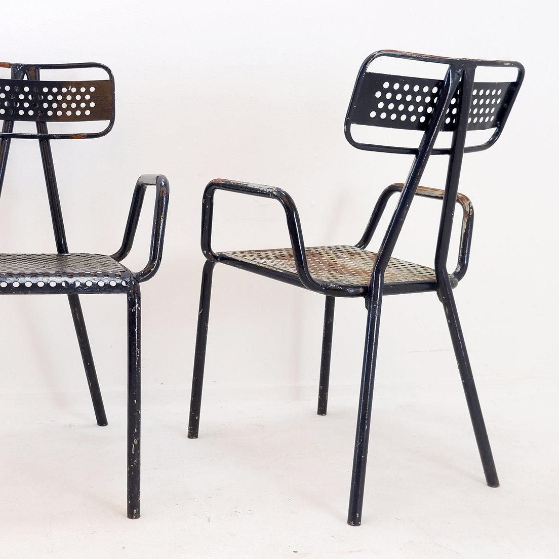 Rene Malaval 'Radar' Metal Mid-Century French Garden Chairs Set of 2 For Sale 6