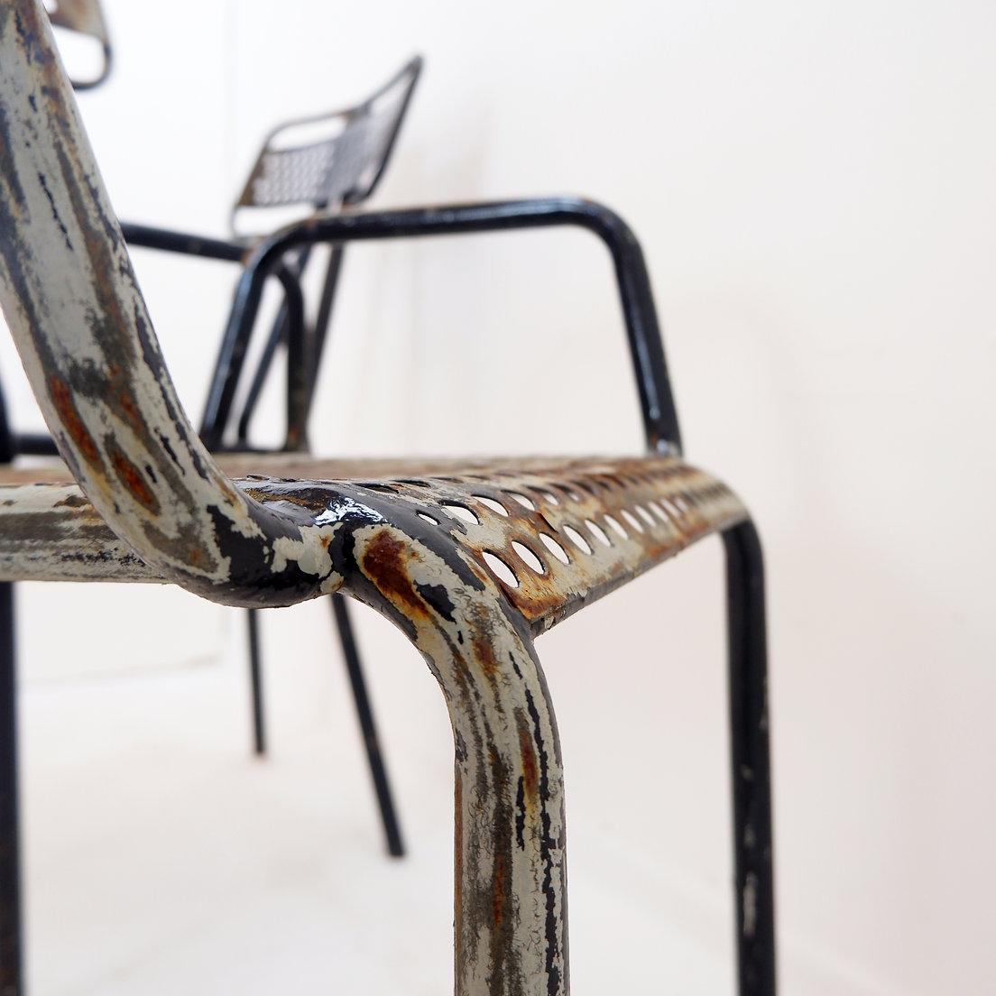 Rene Malaval 'Radar' Metal Mid-Century French Garden Chairs Set of 2 For Sale 8