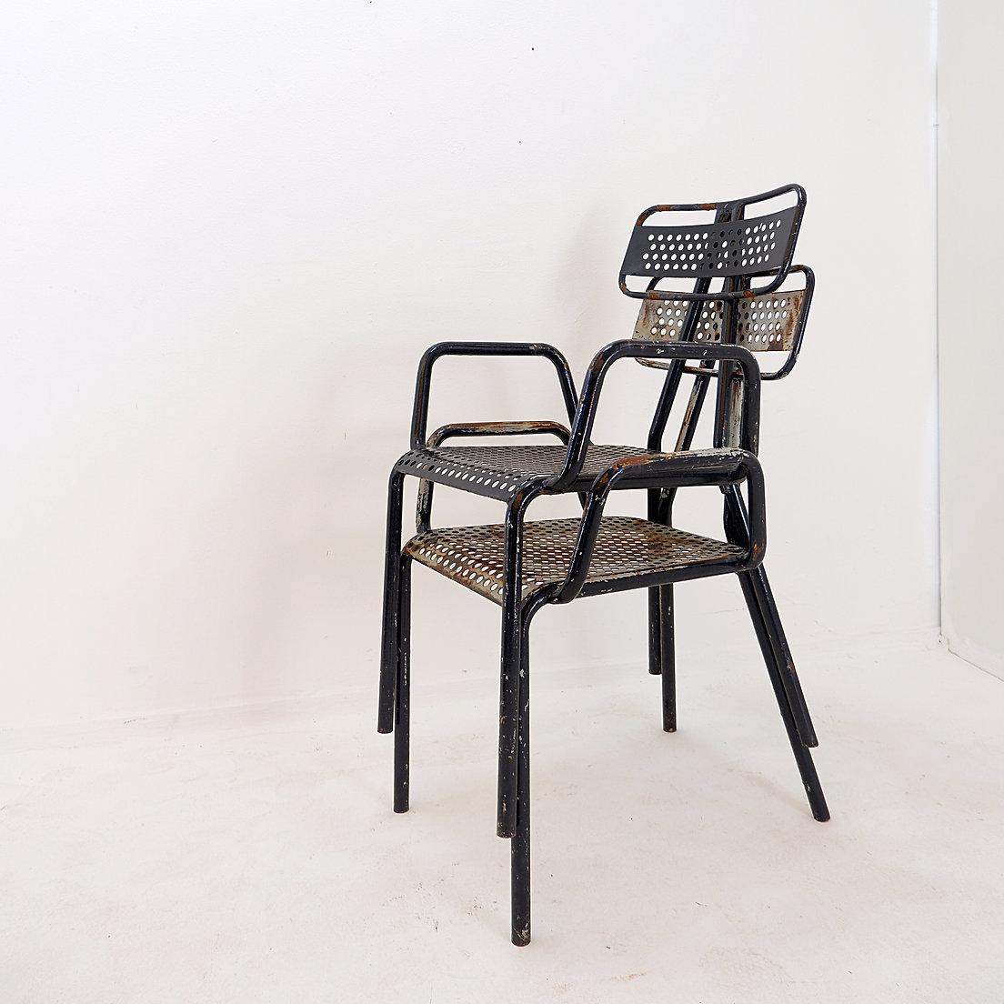 Rene Malaval 'Radar' Metal Mid-Century French Garden Chairs Set of 2 For Sale 9