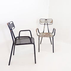 Rene Malaval 'Radar' Metal Mid-Century French Garden Chairs Set of 2