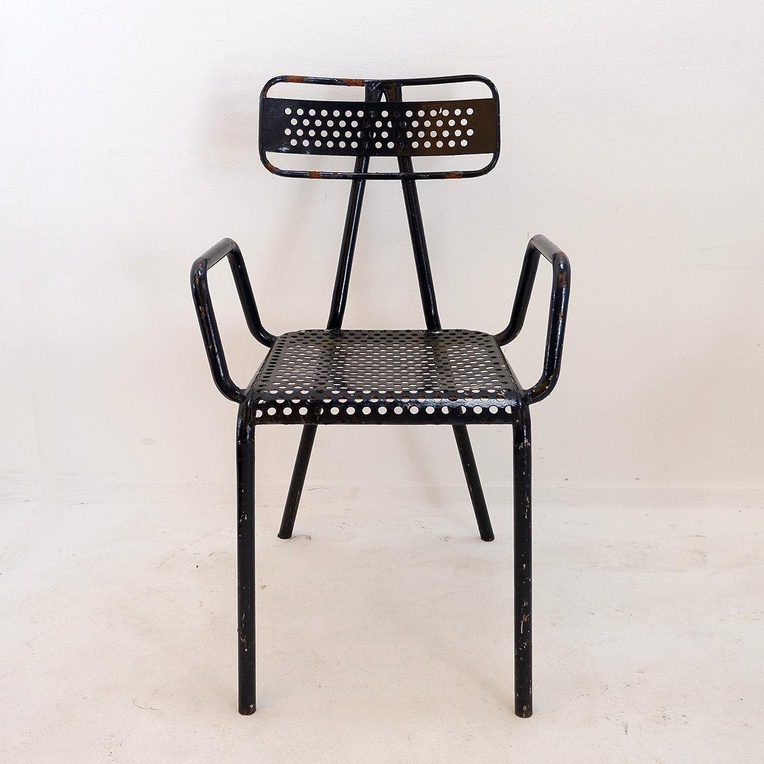 20th Century Rene Malaval 'Radar' Metal Mid-Century French Garden Chairs Set of 2 For Sale