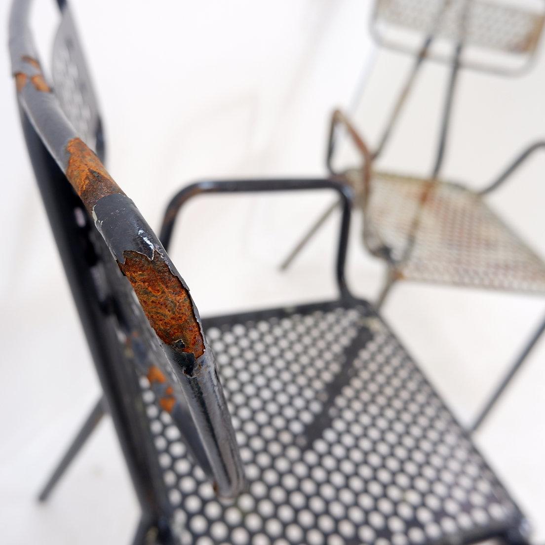 Rene Malaval 'Radar' Metal Mid-Century French Garden Chairs Set of 2 For Sale 2
