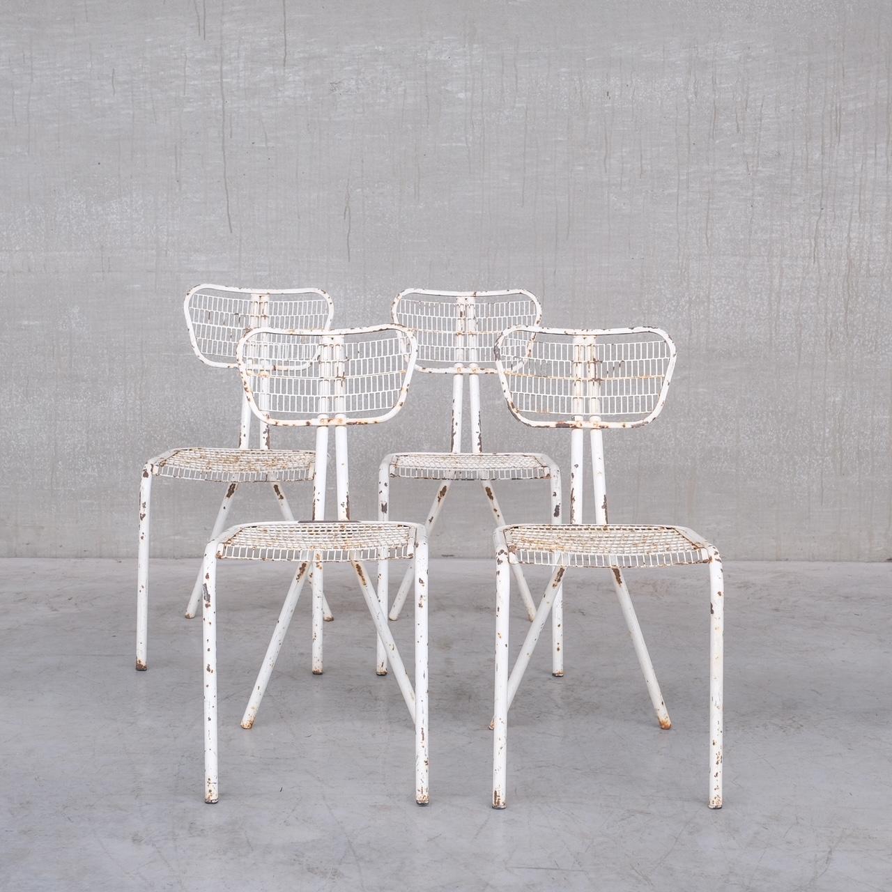 Rene Malaval 'Radar' Metal Mid-Century French Garden Chairs Set of Four 5