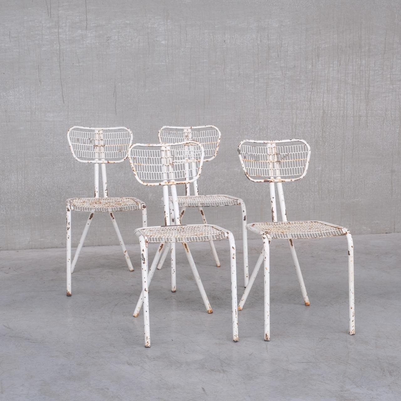 Rene Malaval 'Radar' Metal Mid-Century French Garden Chairs Set of Four 6