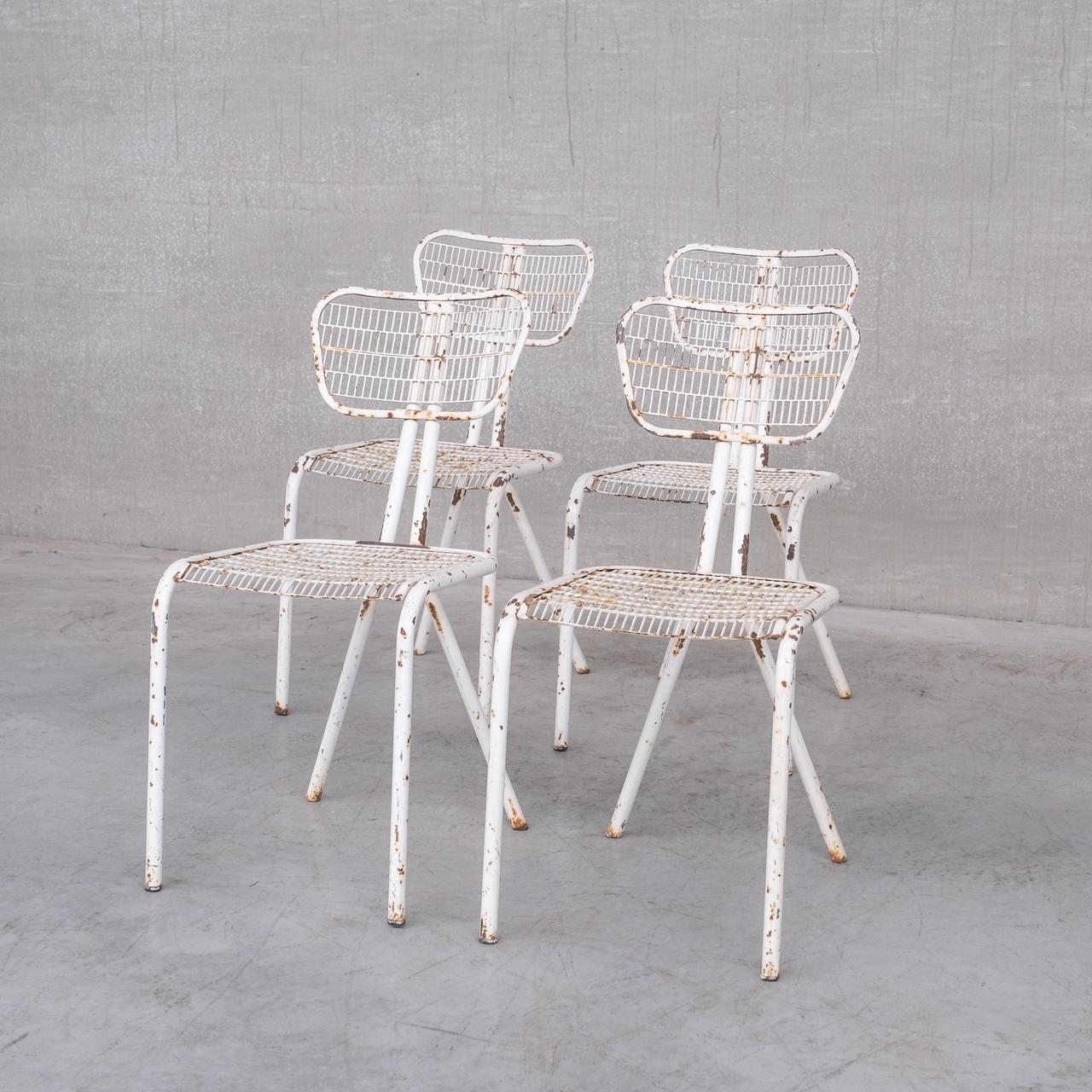 Rene Malaval 'Radar' Metal Mid-Century French Garden Chairs Set of Four 7