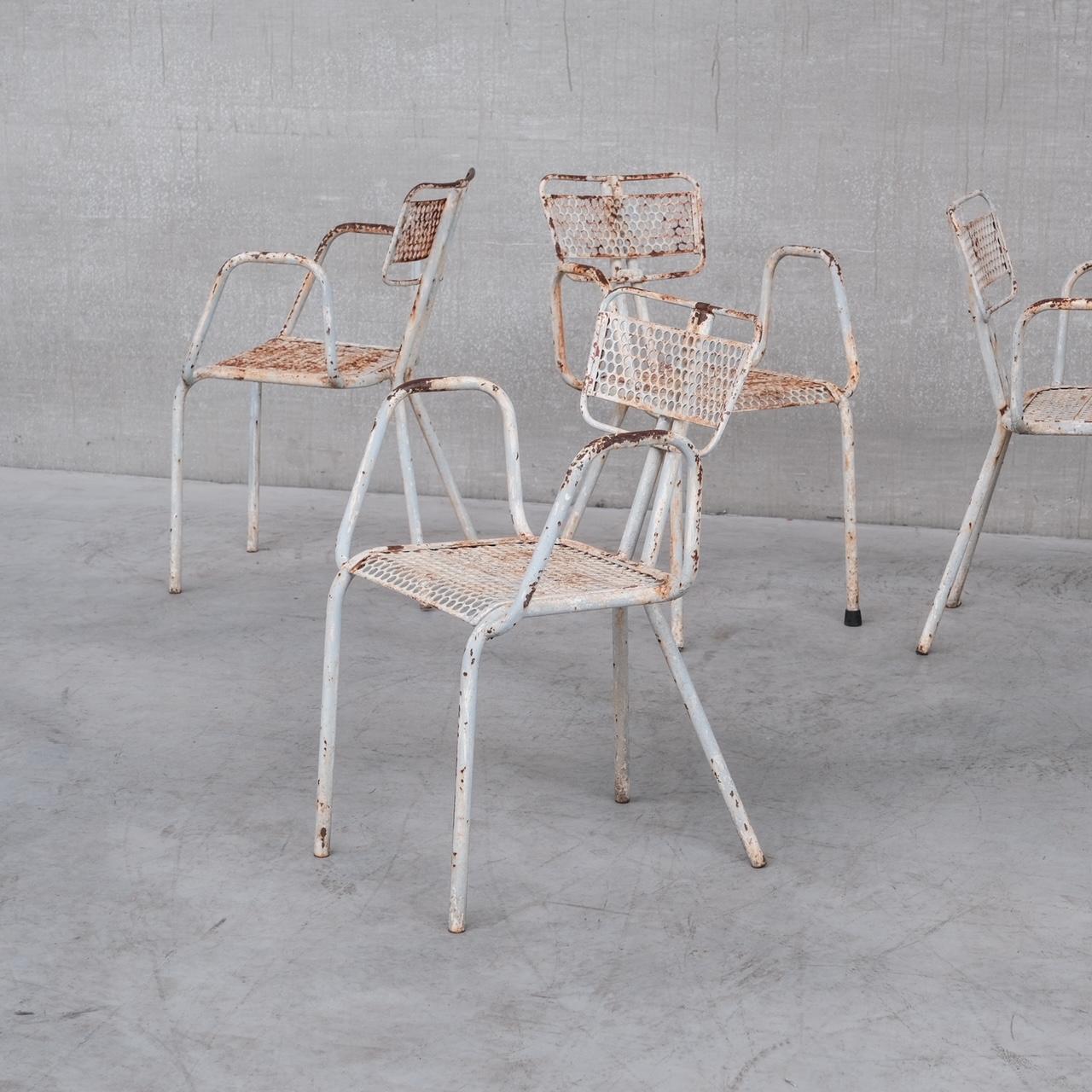 Rene Malaval 'Radar' Metal Mid-Century French Garden Chairs Set of Four 8