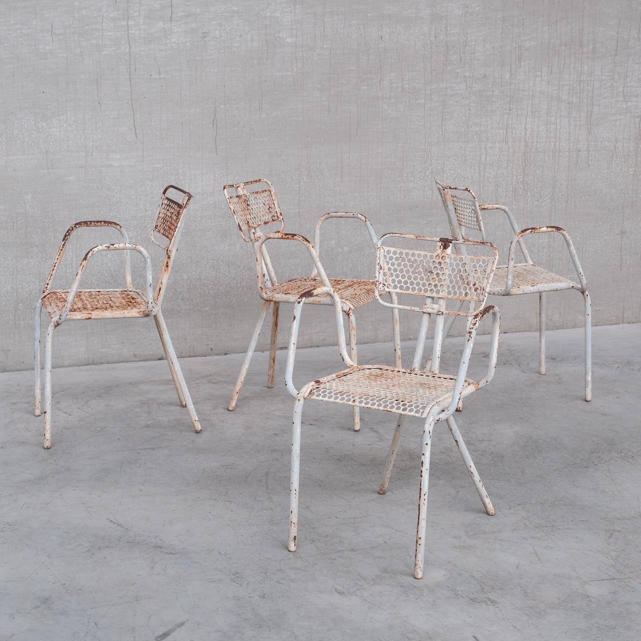 Rene Malaval 'Radar' Metal Mid-Century French Garden Chairs Set of Four 9