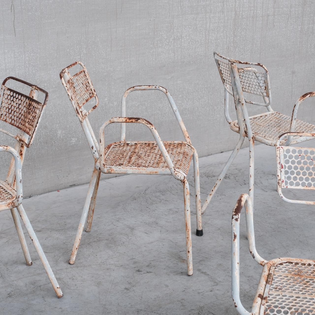 Rene Malaval 'Radar' Metal Mid-Century French Garden Chairs Set of Four 11