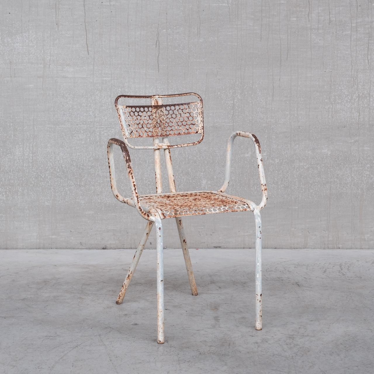 Mid-Century Modern Rene Malaval 'Radar' Metal Mid-Century French Garden Chairs Set of Four