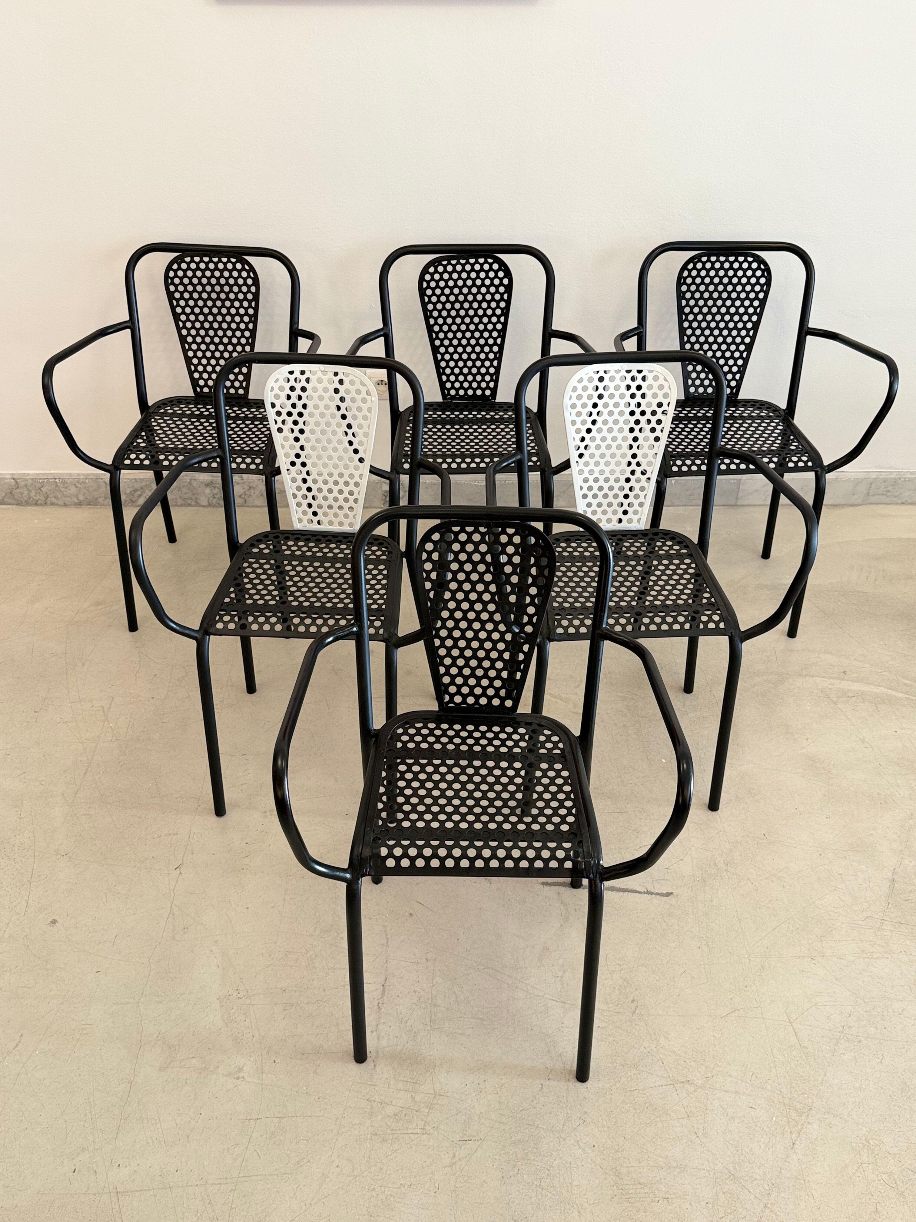Mid-Century Modern René Malaval Vintage Set of 6 Garden Chairs, circa 1955 For Sale