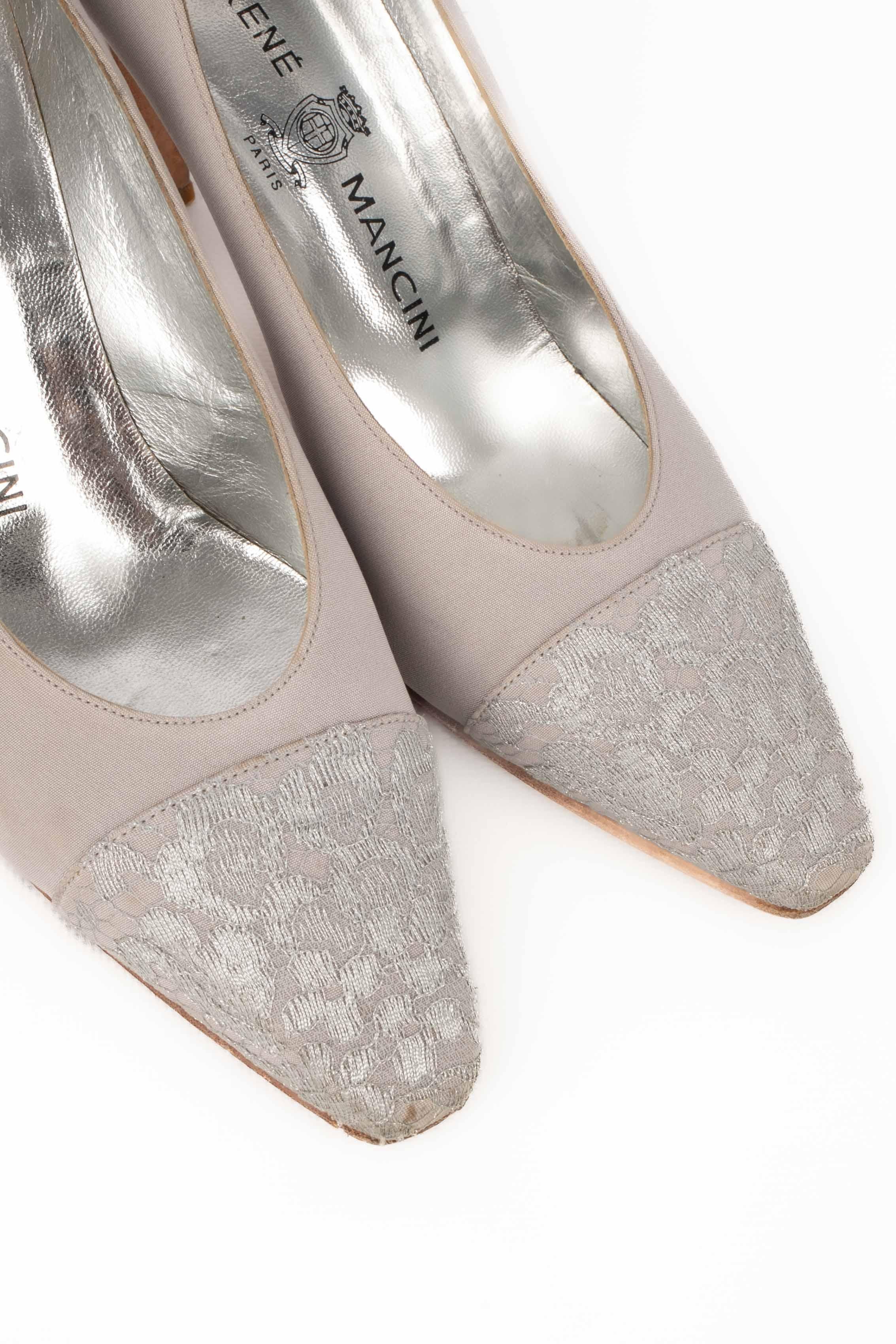 René Mancini Silk, Lace, and Leather Stilettoes / Shoes For Sale 5