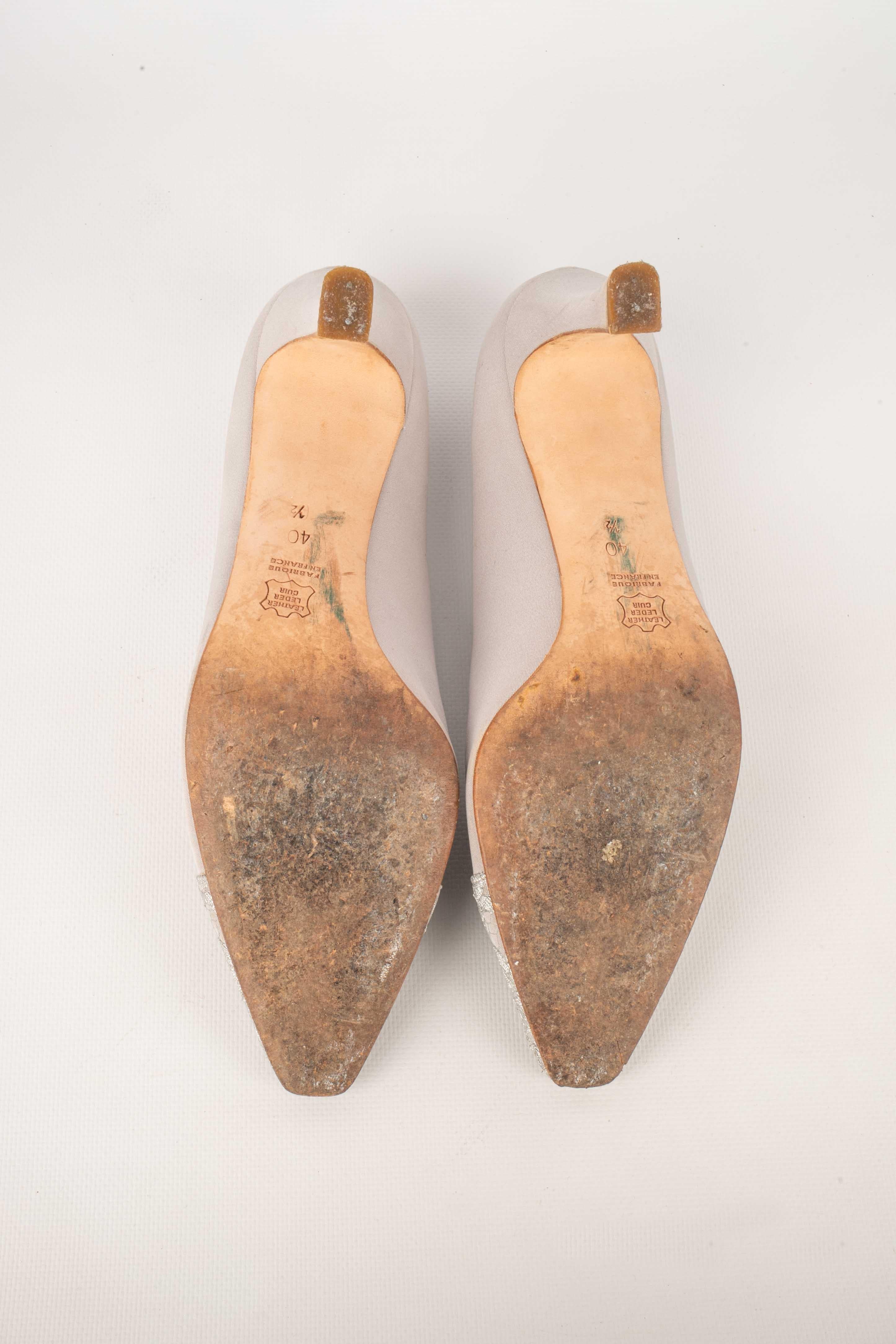 Women's René Mancini Silk, Lace, and Leather Stilettoes / Shoes For Sale