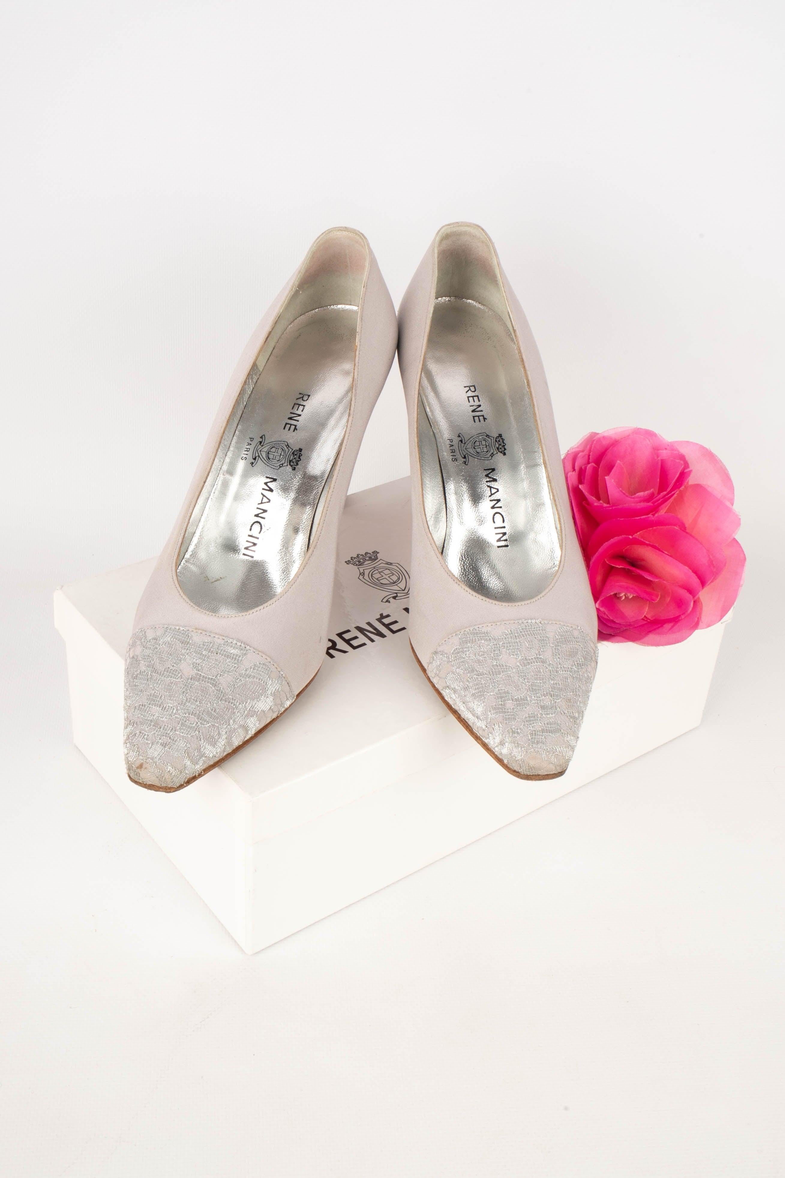 René Mancini Silk, Lace, and Leather Stilettoes / Shoes For Sale