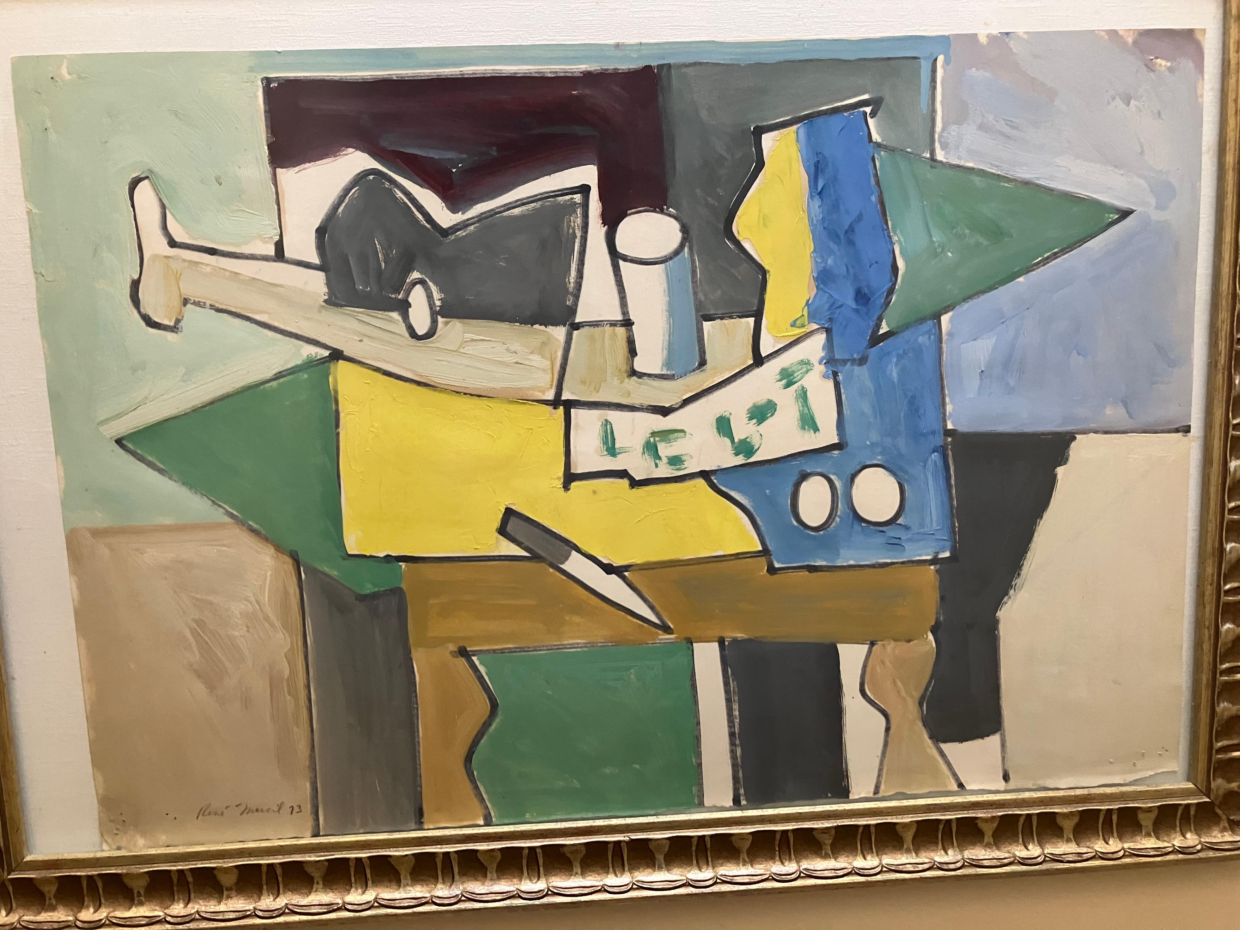 Rene Marcil Cubist Still Life - Painting by René Marcil
