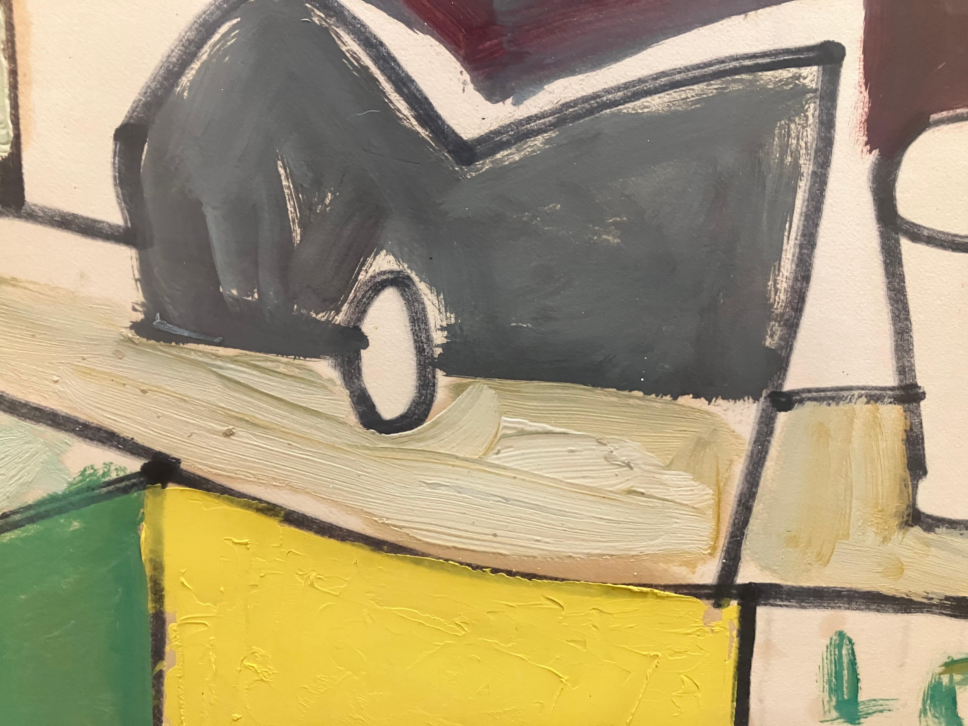 Rene Marcil: 1917-1993. Very well listed Canadian artist who has auction records as high as $100,000. This fabulous fresh to the market oil painting is either on a thin board or thick paper, it is hard to tell. This incredible cubist still life has