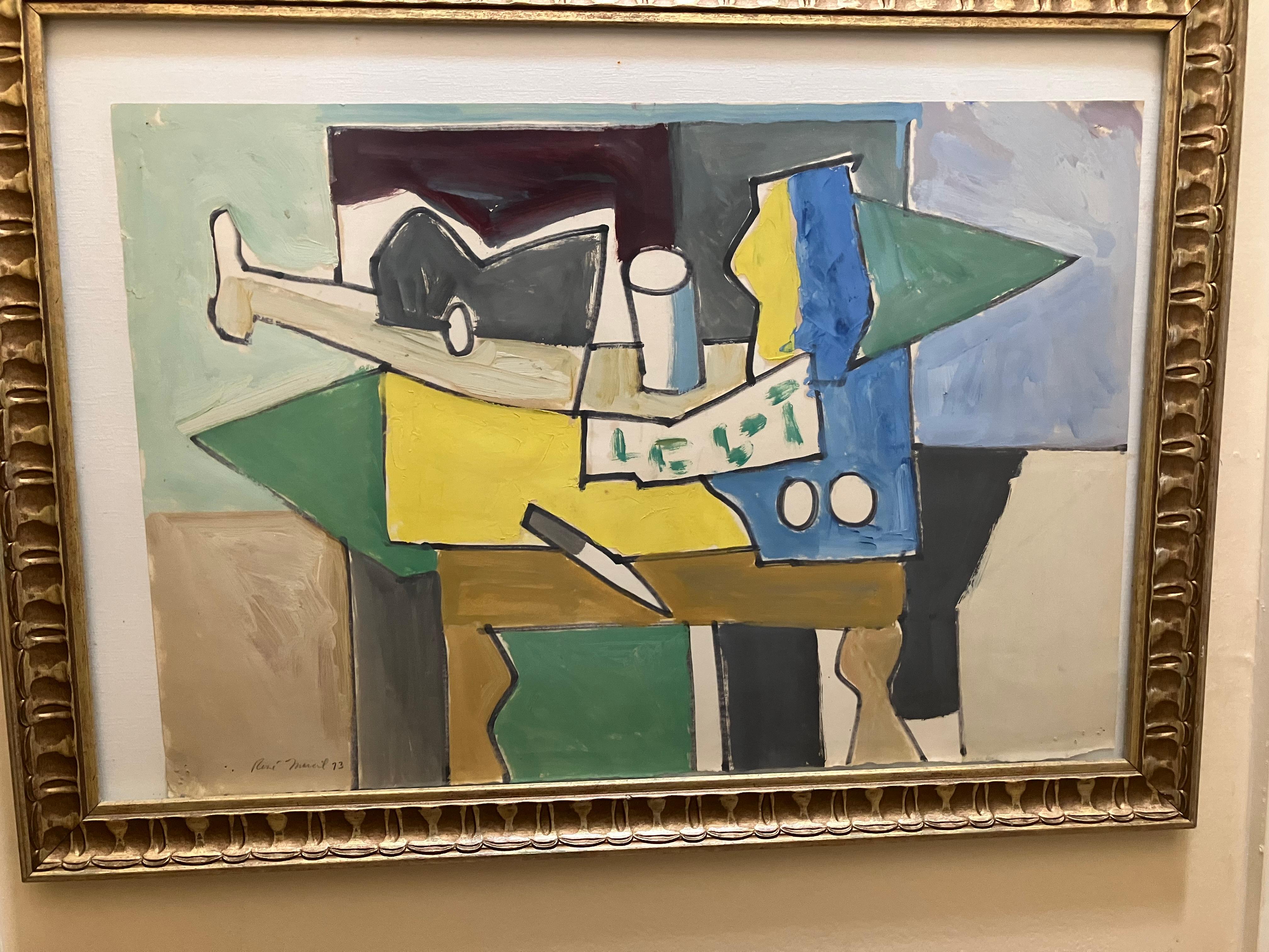 René Marcil Still-Life Painting - Rene Marcil Cubist Still Life