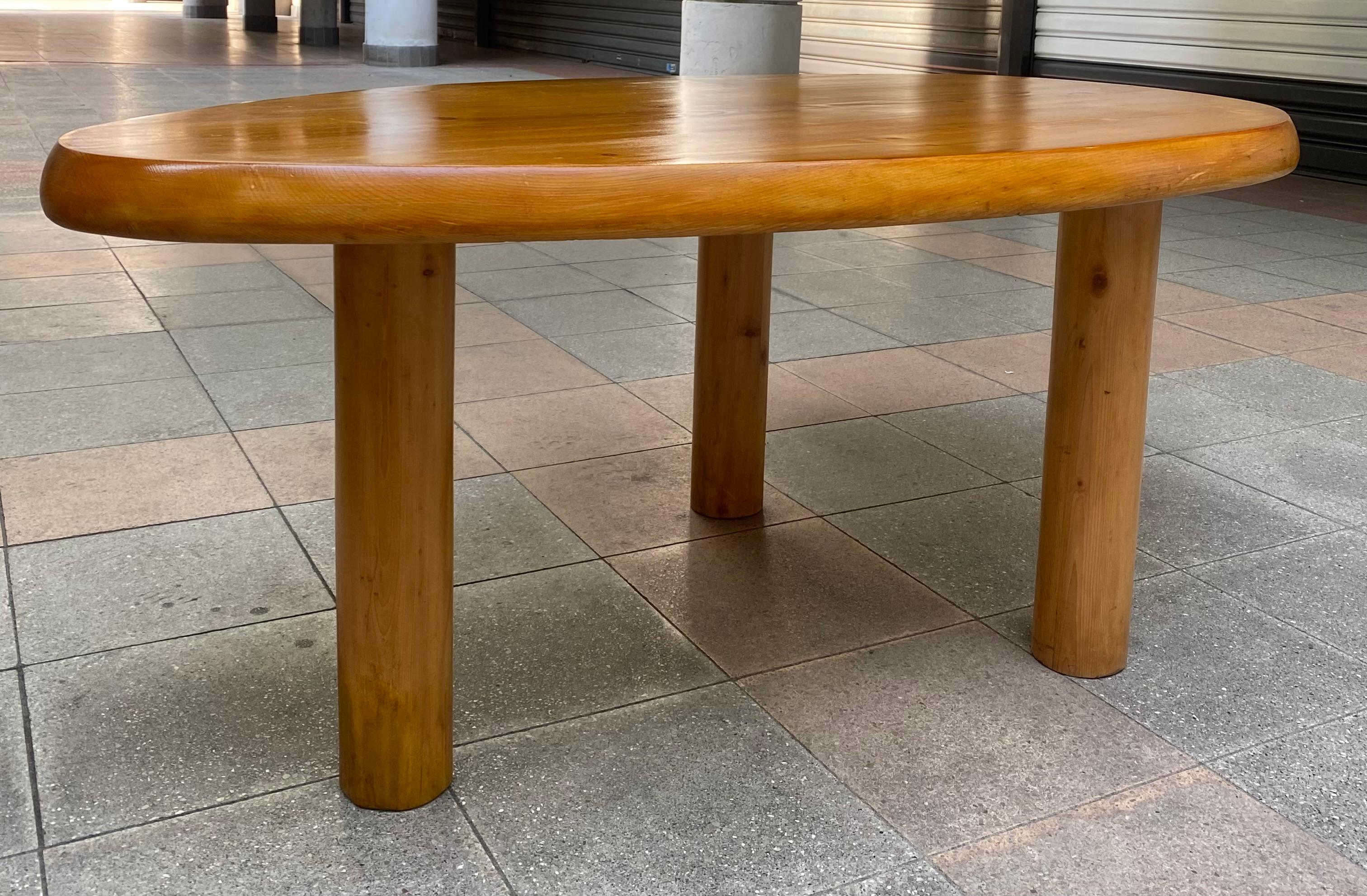 Rene Martin for Charlotte Perriand Table / Pedestal Table Solid Pine, circa 1955 For Sale 4
