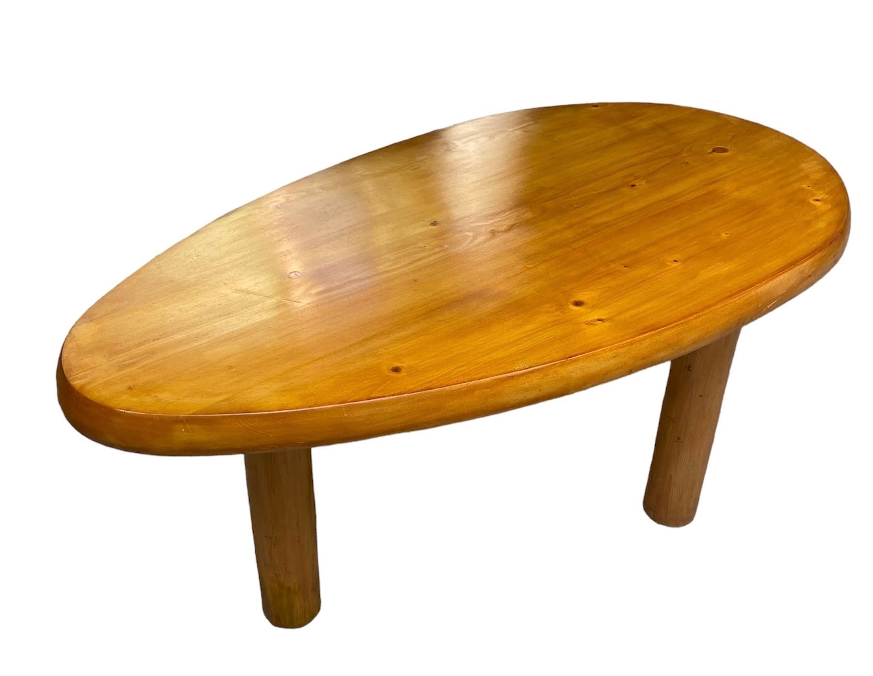 Rene Martin for Charlotte Perriand Table / Pedestal Table Solid Pine, circa 1955 For Sale