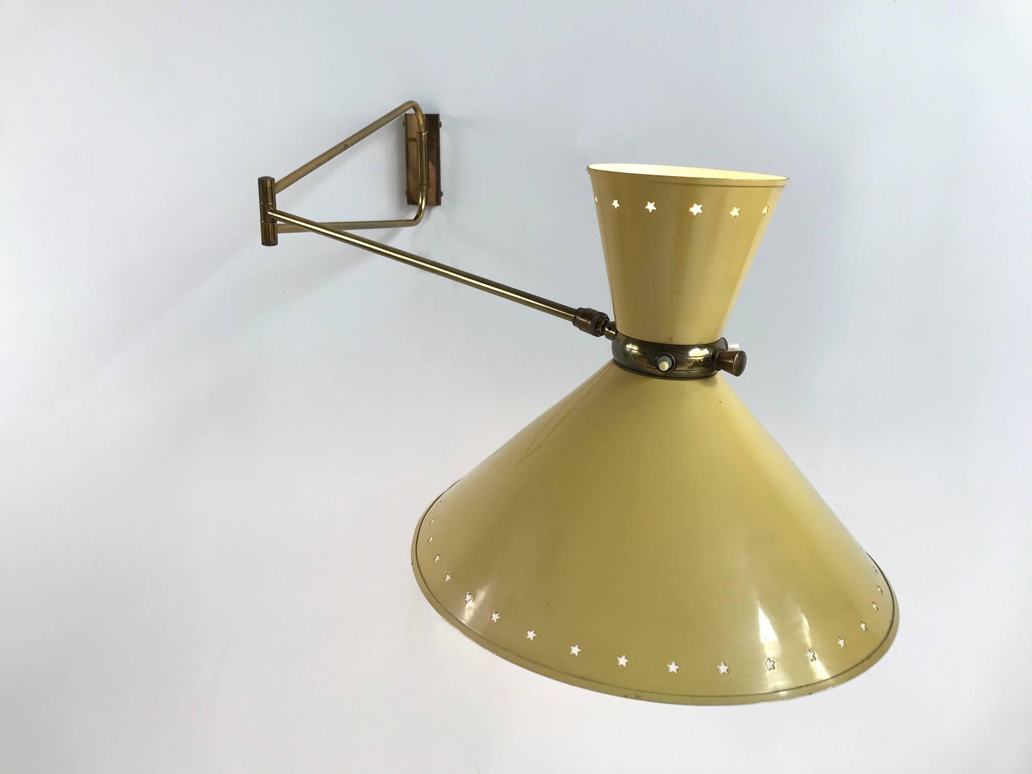 Mid-Century Modern René Mathieu for Maison Lunel, Large Wall Lamp Diabolo, France 1950