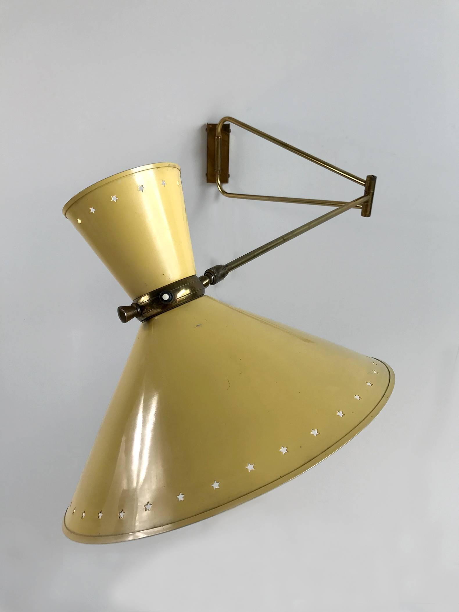 René Mathieu for Maison Lunel, Large Wall Lamp Diabolo, France 1950 1